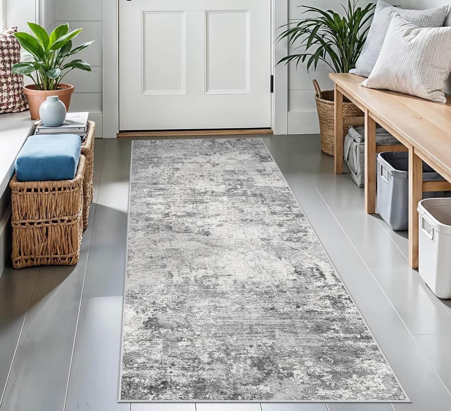 FINEAK - Washable Non-Slip Hallway Runner Rug-Soft & Durable 2x6 - Gray/White