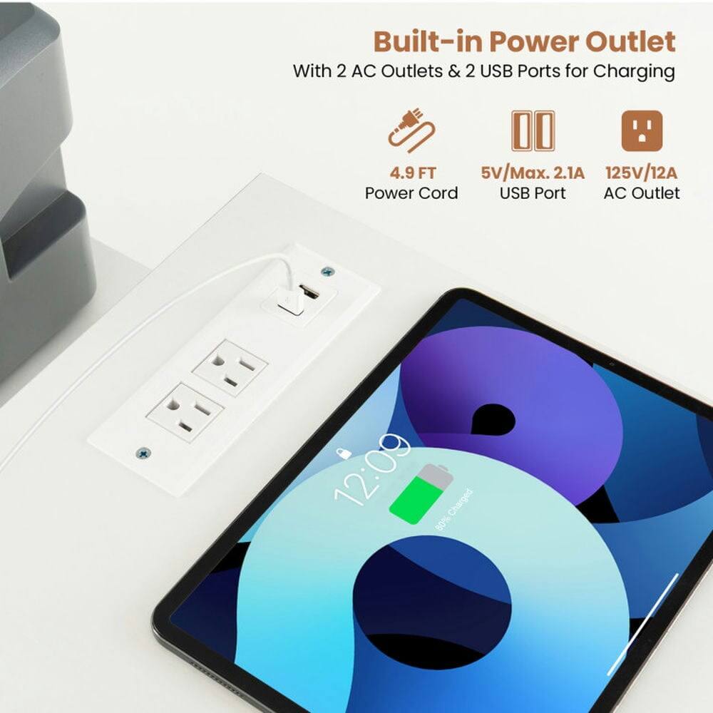 Built-in Power Outlet  
With 2 AC Outlets & 2 USB Ports for Charging  

4.9 FT Power Cord  
5V/Max. 2.1A USB Port  
125V/12A AC Outlet  

12:09  
80% Charged