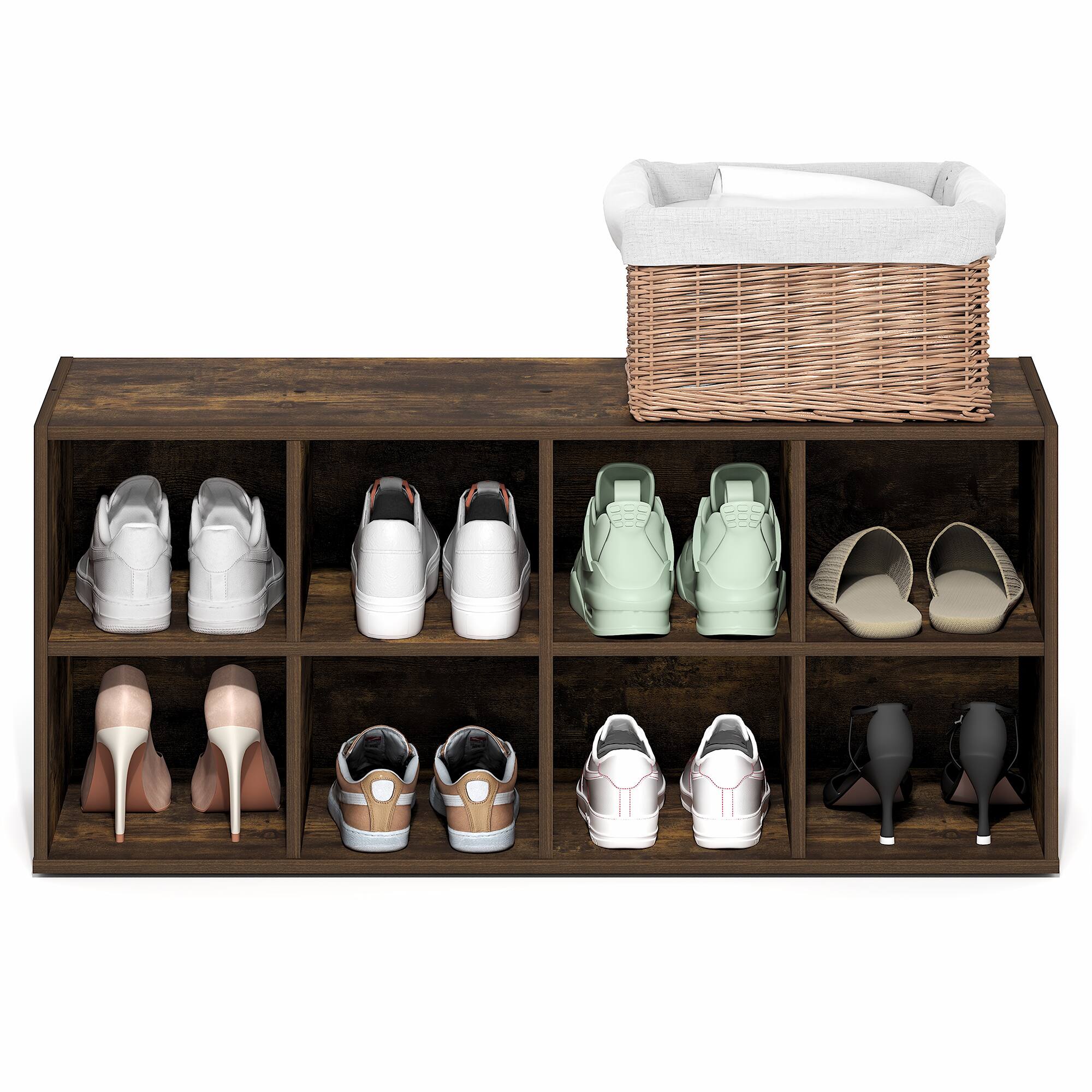 Alt View 3. Furinno - FANO 8-Cube Shoe Organizer, Shoe Rack, Stackable Shoe Storage, for Closet Entryway, Office, Garage - Amber Pine.