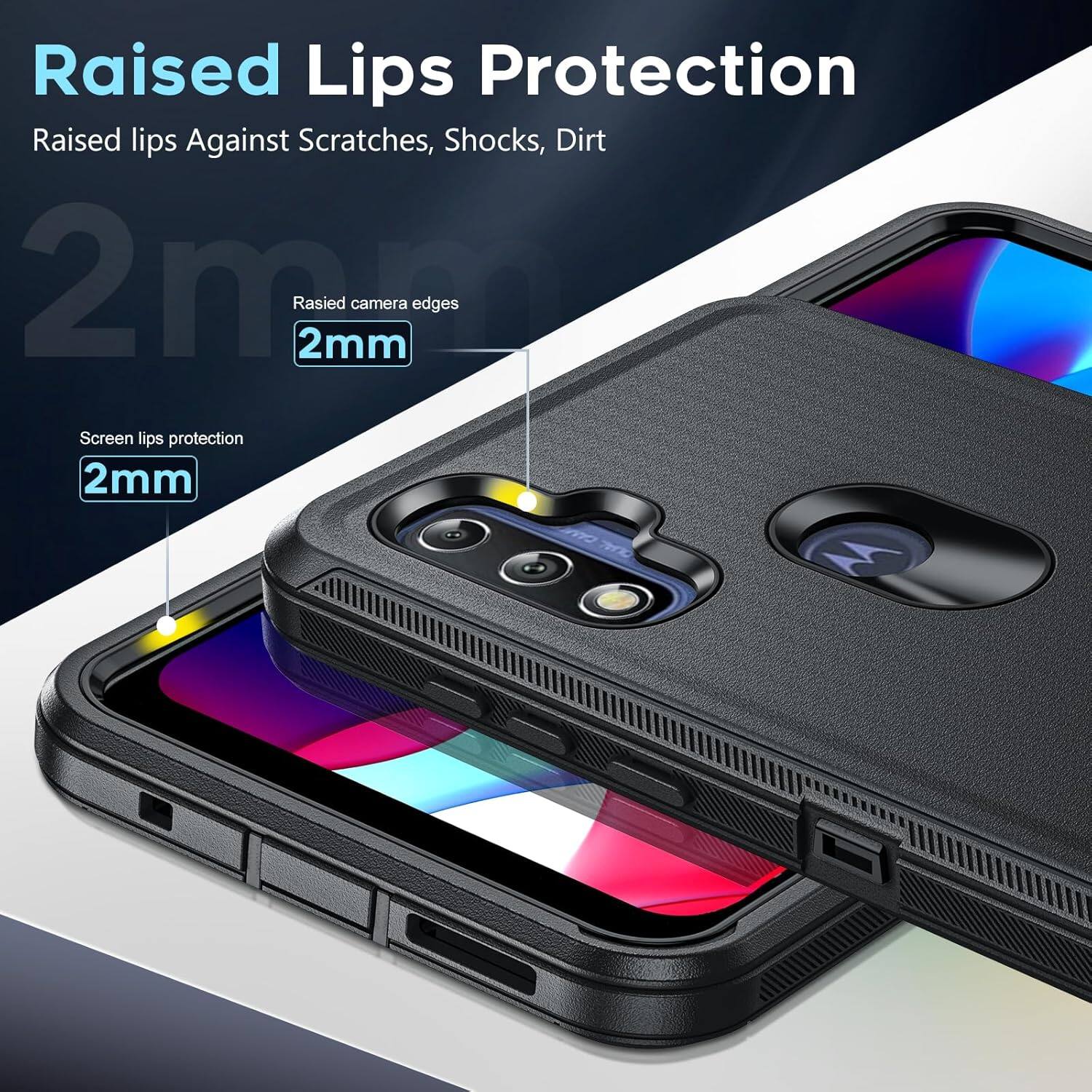Raised Lips Protection, Raised lips Against Scratches, Shocks, Dirt, 2mm, Rasied camera edges, Screen lips protection, 2mm