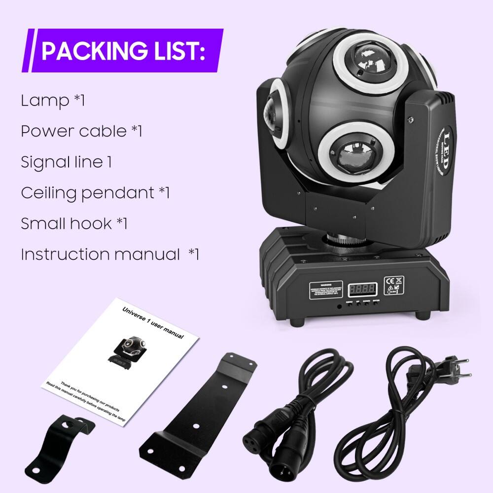 PACKING LIST:

- Lamp *1
- Power cable *1
- Signal line *1
- Ceiling pendant *1
- Small hook *1
- Instruction manual *1

Universe 1 user manual

CEX 8.8.88

Read - T - No - carfulty purchazing - Betore podocts noer - -