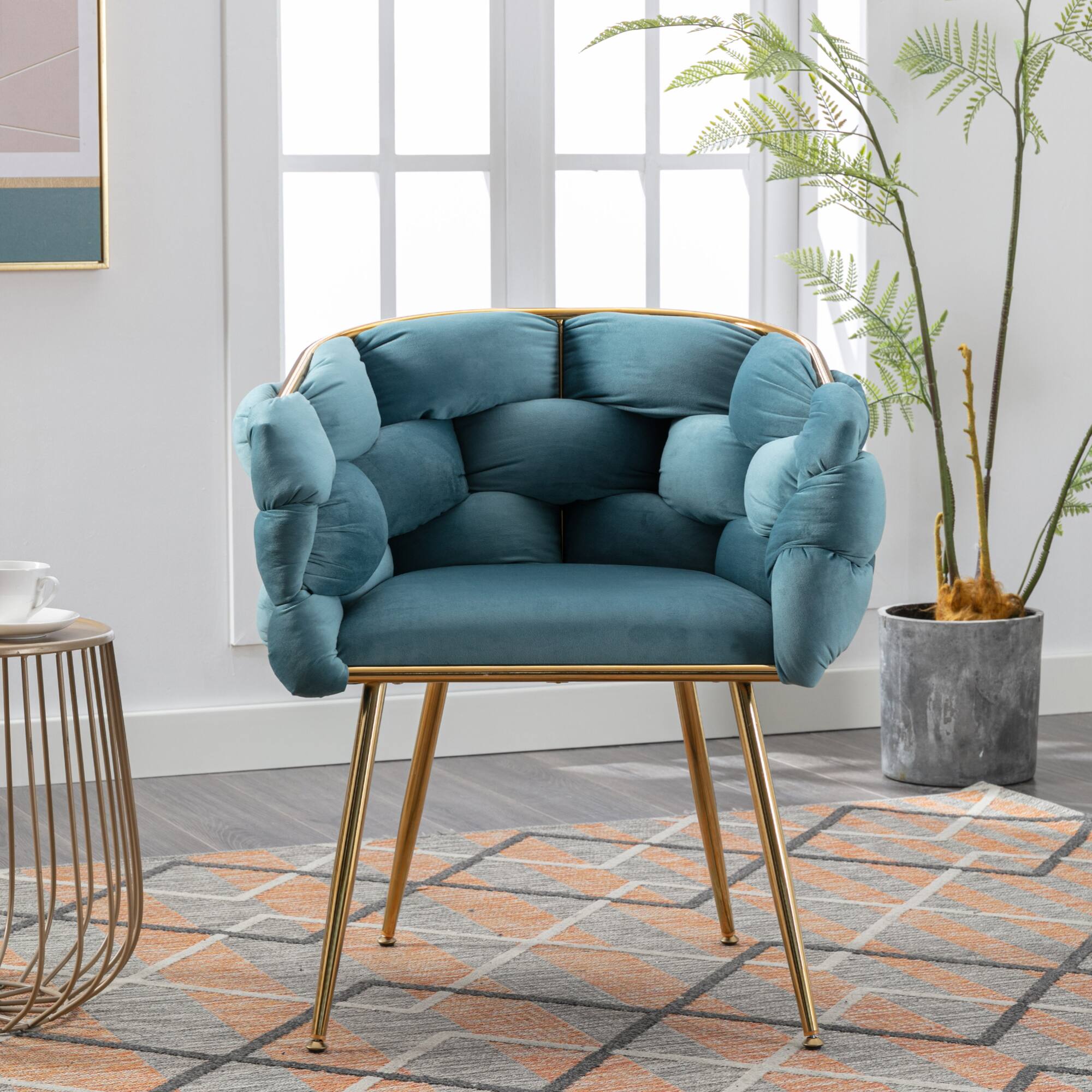 Left. GOODSILO - Modern Velvet Accent Chair for Bedroom Living Room Comfortable Single Seater Upholstered Lazy Sofa - Blue.