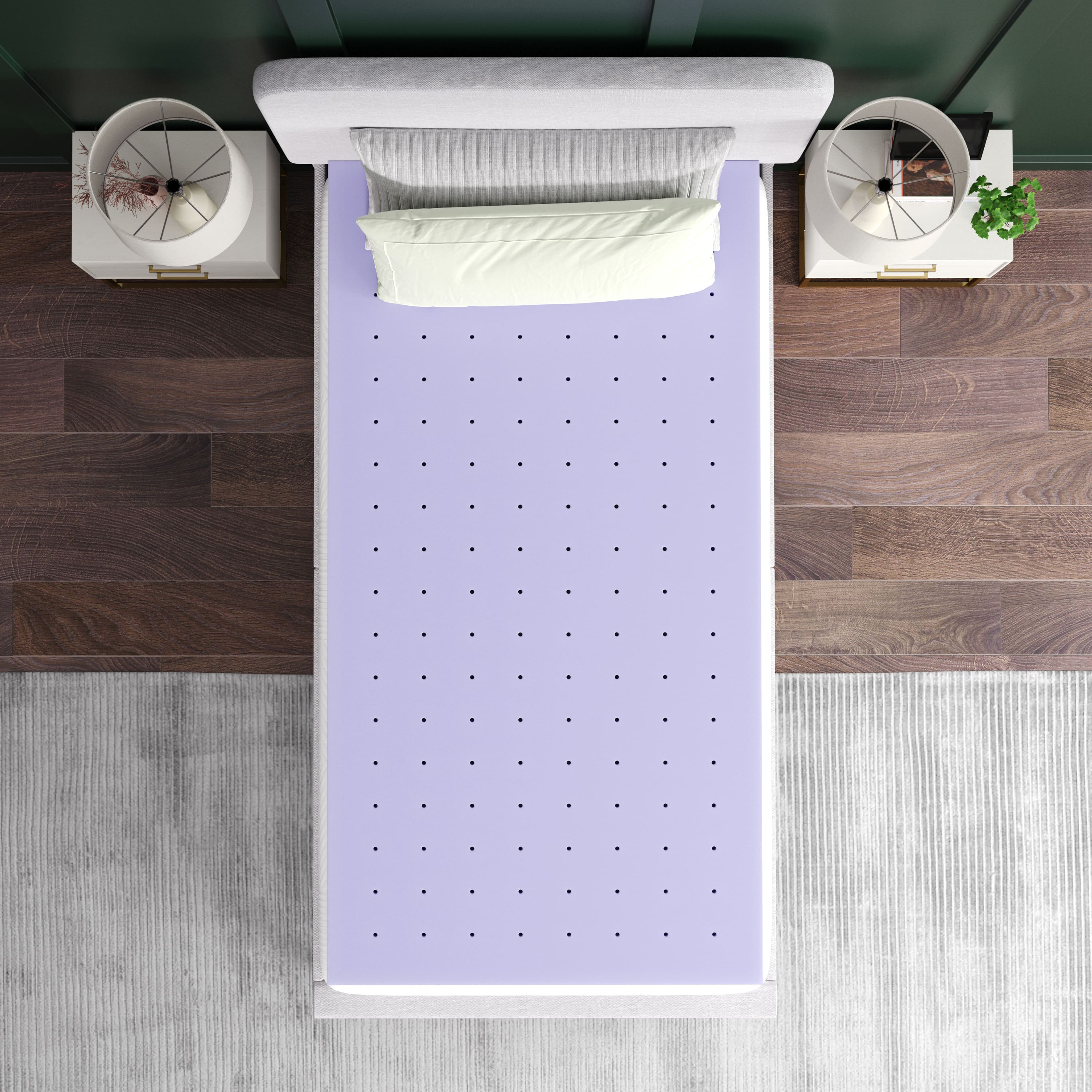 Emma + Oliver - Astor Memory Foam Mattress Topper with Lavender Infused, CertiPUR-US Certified Foam and Ventilated Construction - Purple