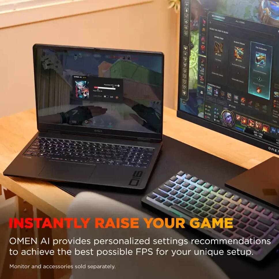 INSTANTLY RAISE YOUR GAME

OMEN AI provides personalized settings recommendations to achieve the best possible FPS for your unique setup.

Monitor and accessories sold separately.