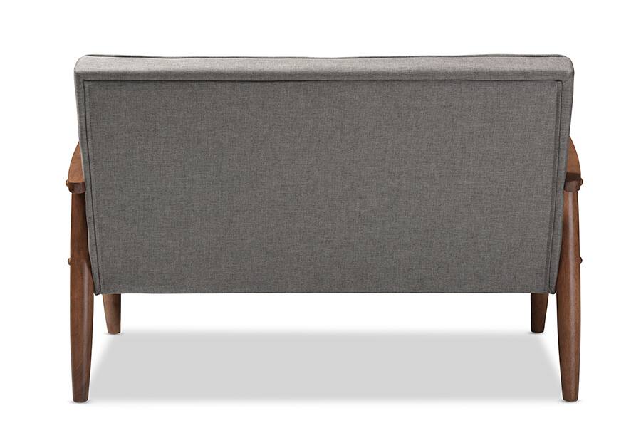 Left. Baxton Studio - Sorrento Mid-century Retro Modern Fabric Upholstered Wooden 2-seater Loveseat - Grey.