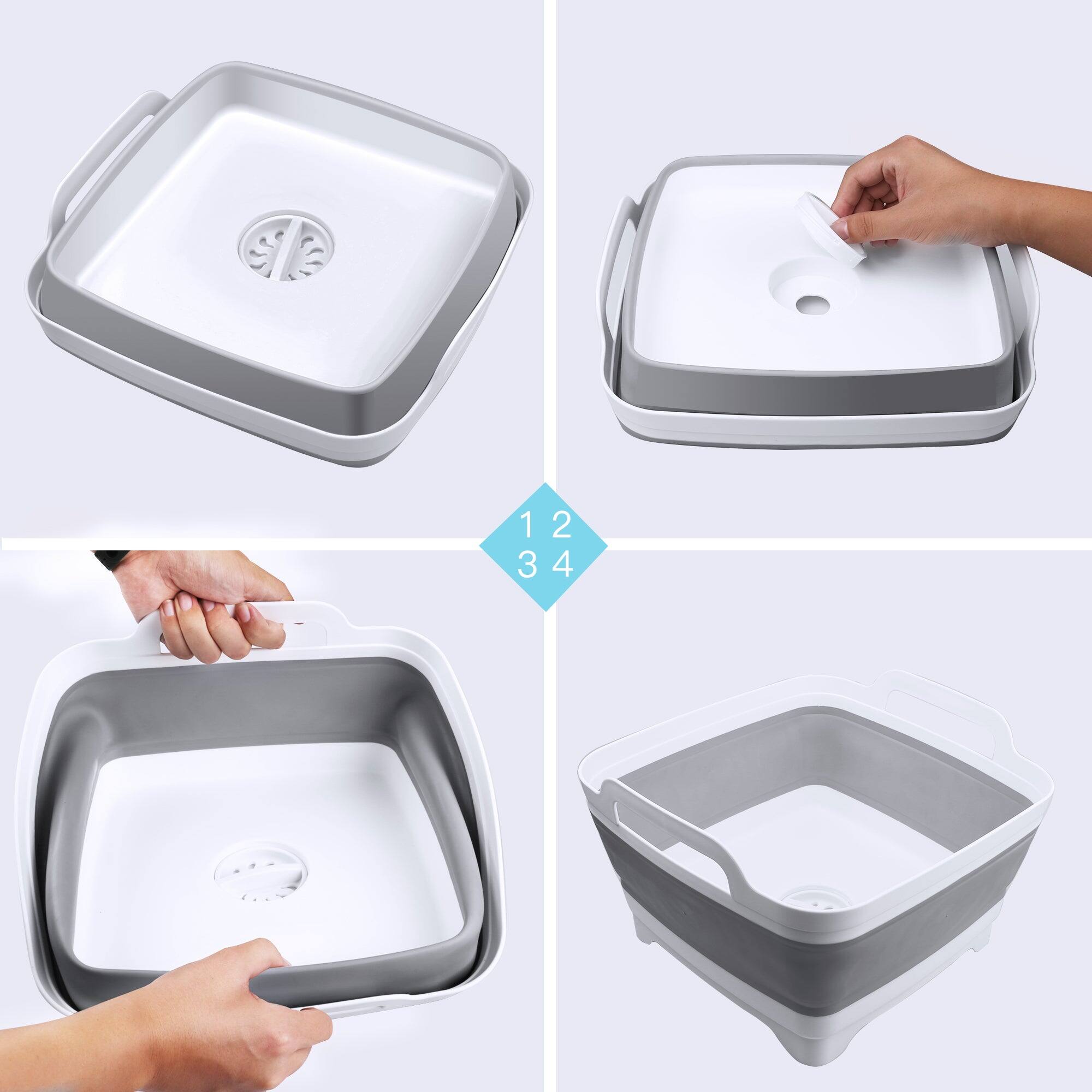Alt View 5. Odoland - Foldable Dish Tub Washing Basin Collapsible Draining Pan Strainer Food Basket - Grey.