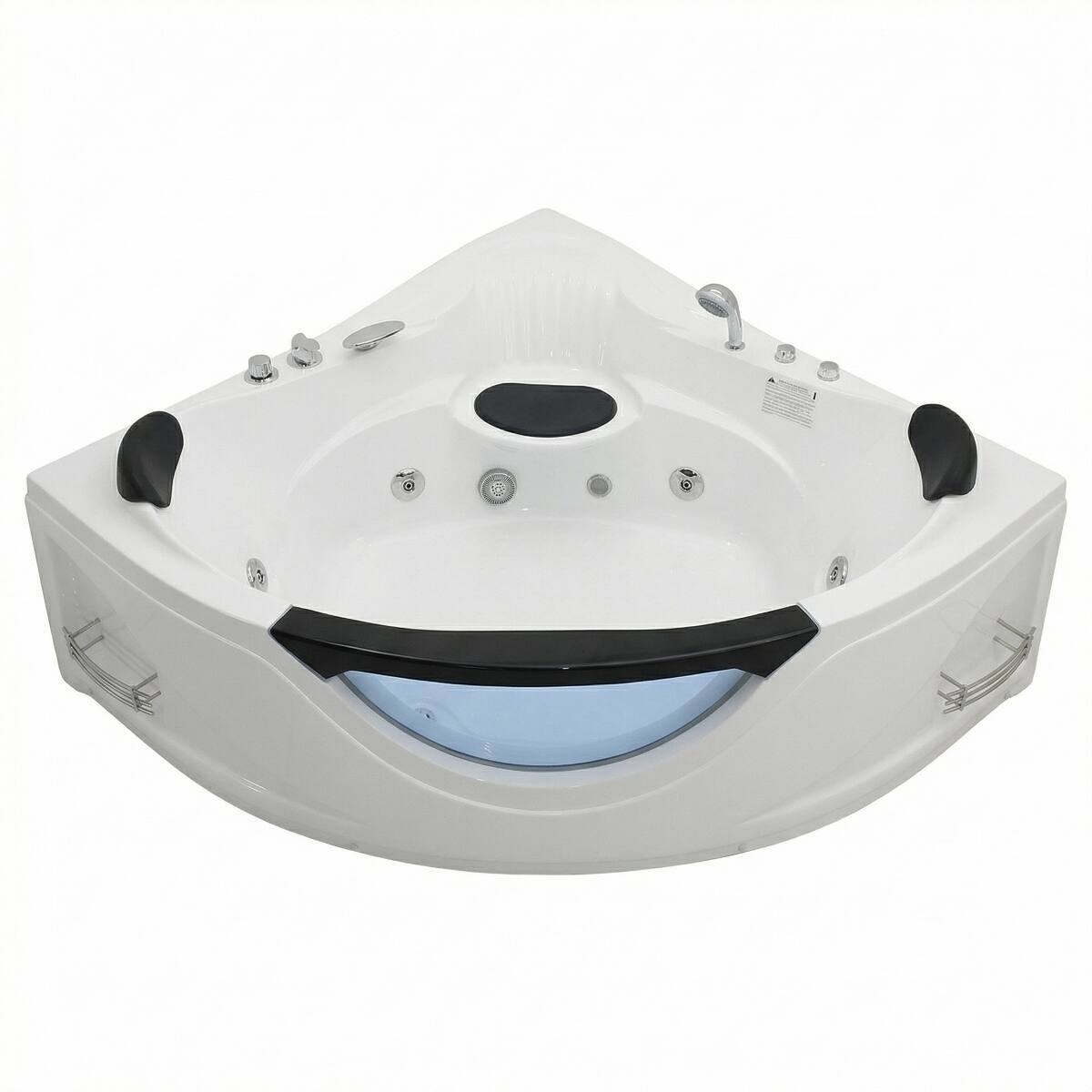 Left. Loheer - Loheer 59 in Corner Whirlpool Bathtub for Two with Six Hydro Jets Chromatherapy LED Acrylic Spa Tub - Milk White.