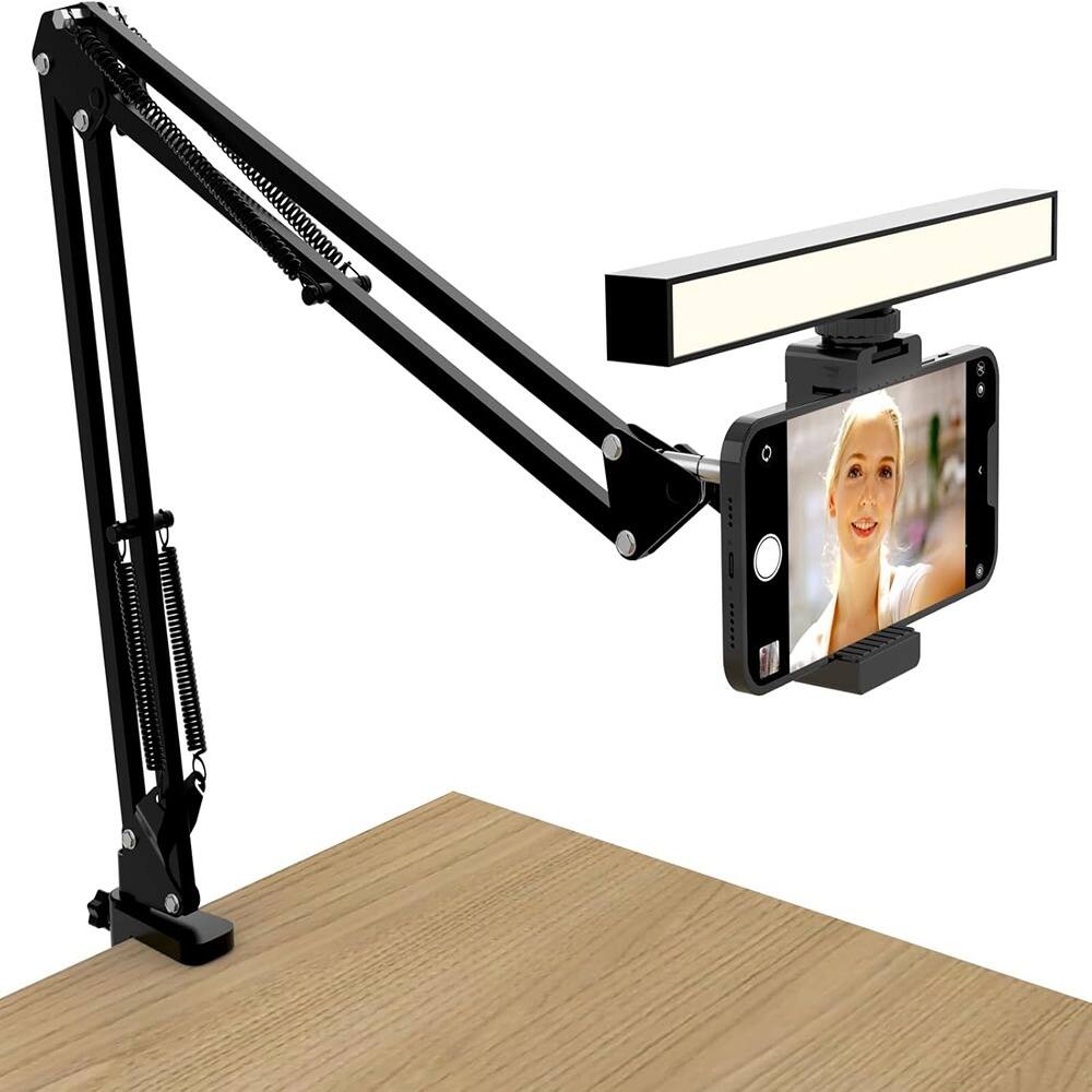PARKER SLATER - Desk Selfie Ring Light with Overhead Phone Mount, Adjustable Arm & Phone Holder, USB Powered Video Lighting for Content