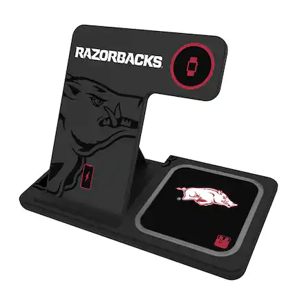 Front. Keyscaper - Arkansas Razorbacks 3-In-1 Wireless Charger - Multicolor.