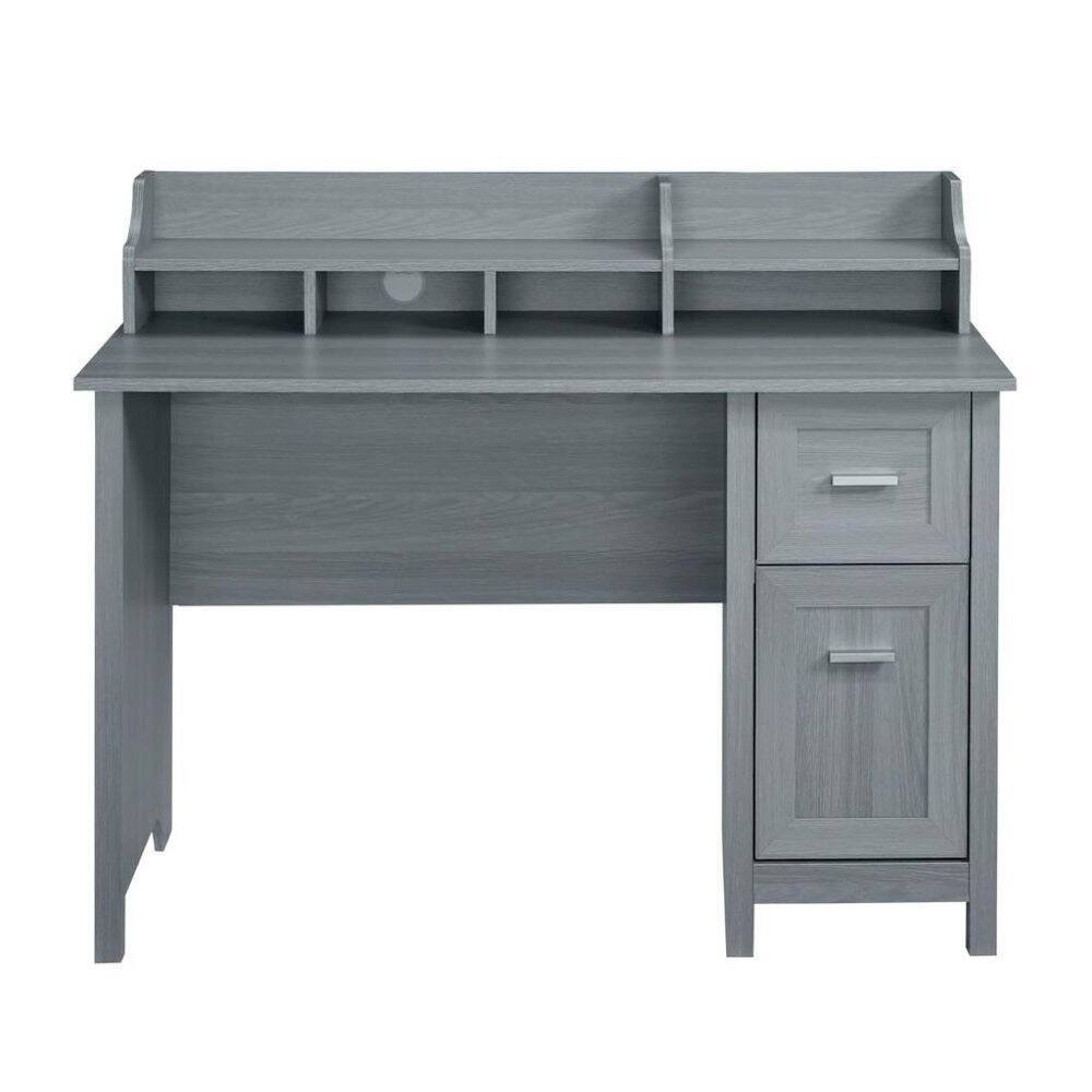 Angle. FurniFact - Wood Desk with Drawer, Door and 6 Shelves, Gray Office Writing Desk with Storage - Gray.