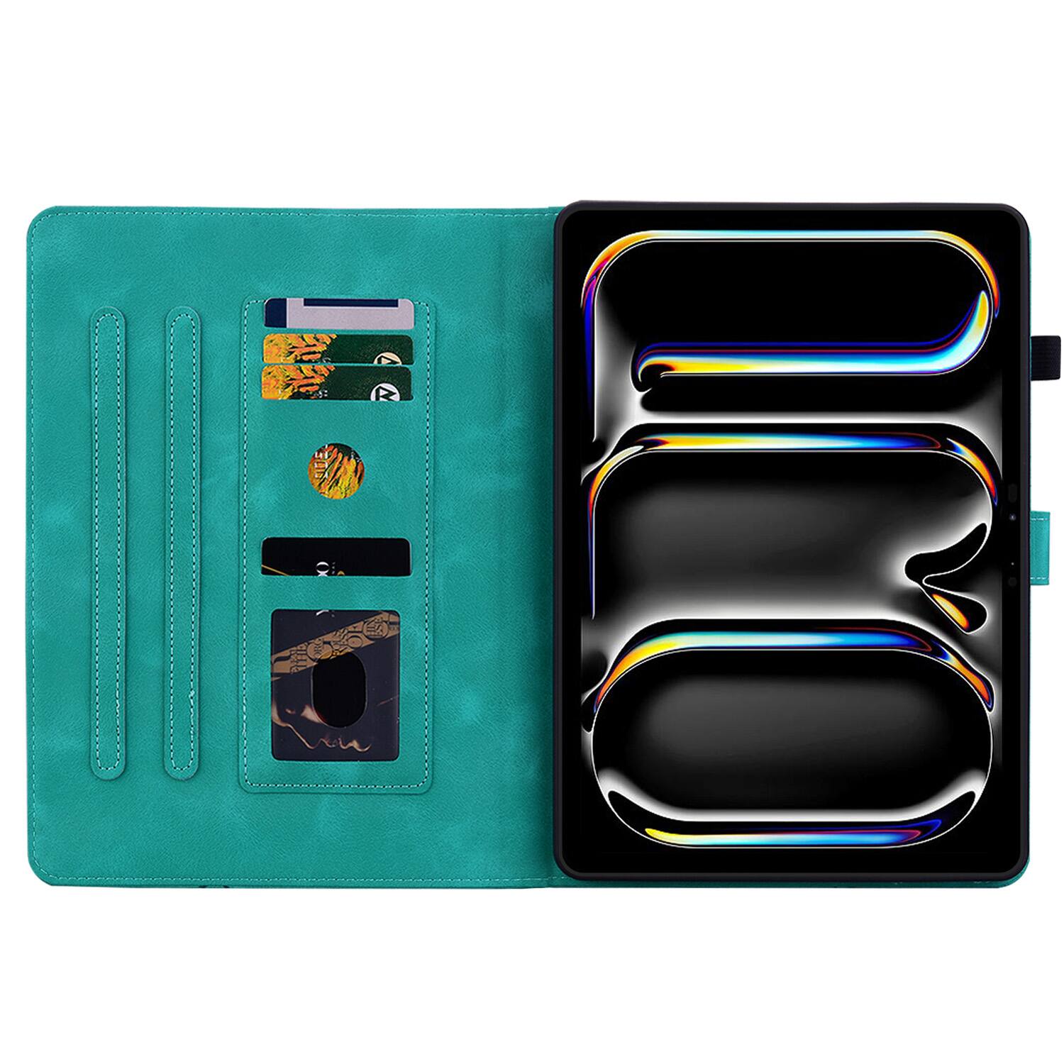 Angle. Dteck - Foilo Case for Apple iPad Pro (M5) 11" 2025 & (M4) 2024,Embossed Pattern PU Leather Flip Card Holder Kickstand Cover - Green.