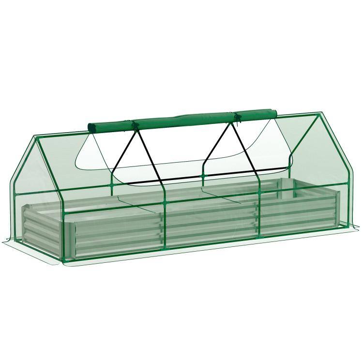 Alt View 10. PULUZ - 8.6 x 3 x 1ft Metal Planter Box with Mini Greenhouse, Galvanized Raised Garden Bed with Cover - Green and Silver.