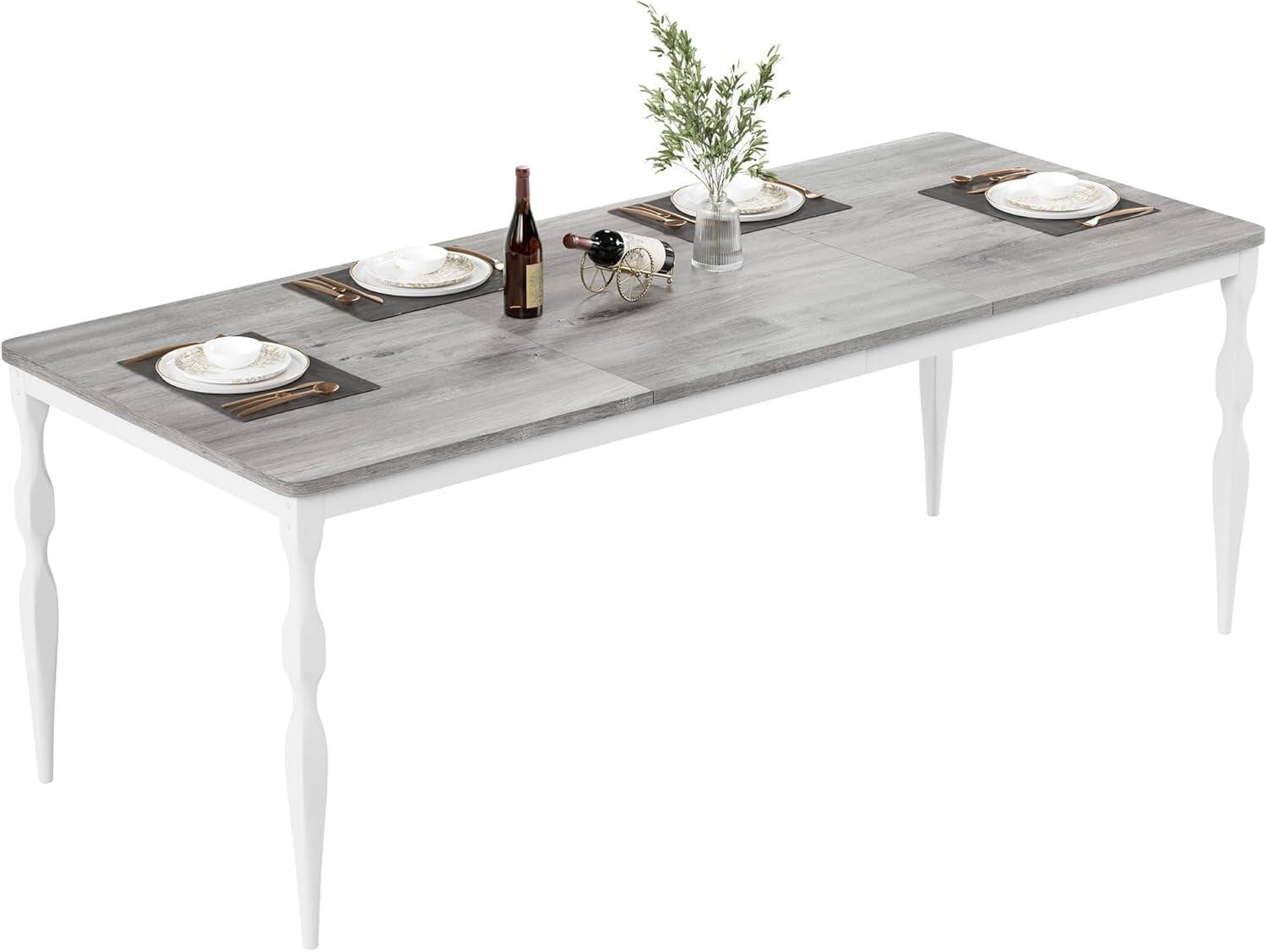 Alt View 1. Homhougo - Dining Room Table for 6 - 70.9-Inch Mid Century Kitchen Table with Heavy Duty Metal Frame - Ash Grey.
