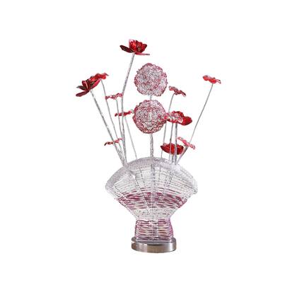 Front. Manhattan Lane - Accent Table Lamp, LED, Roses Fan Crystal Vase, Chrome 22 Inch - Red, Chrome.