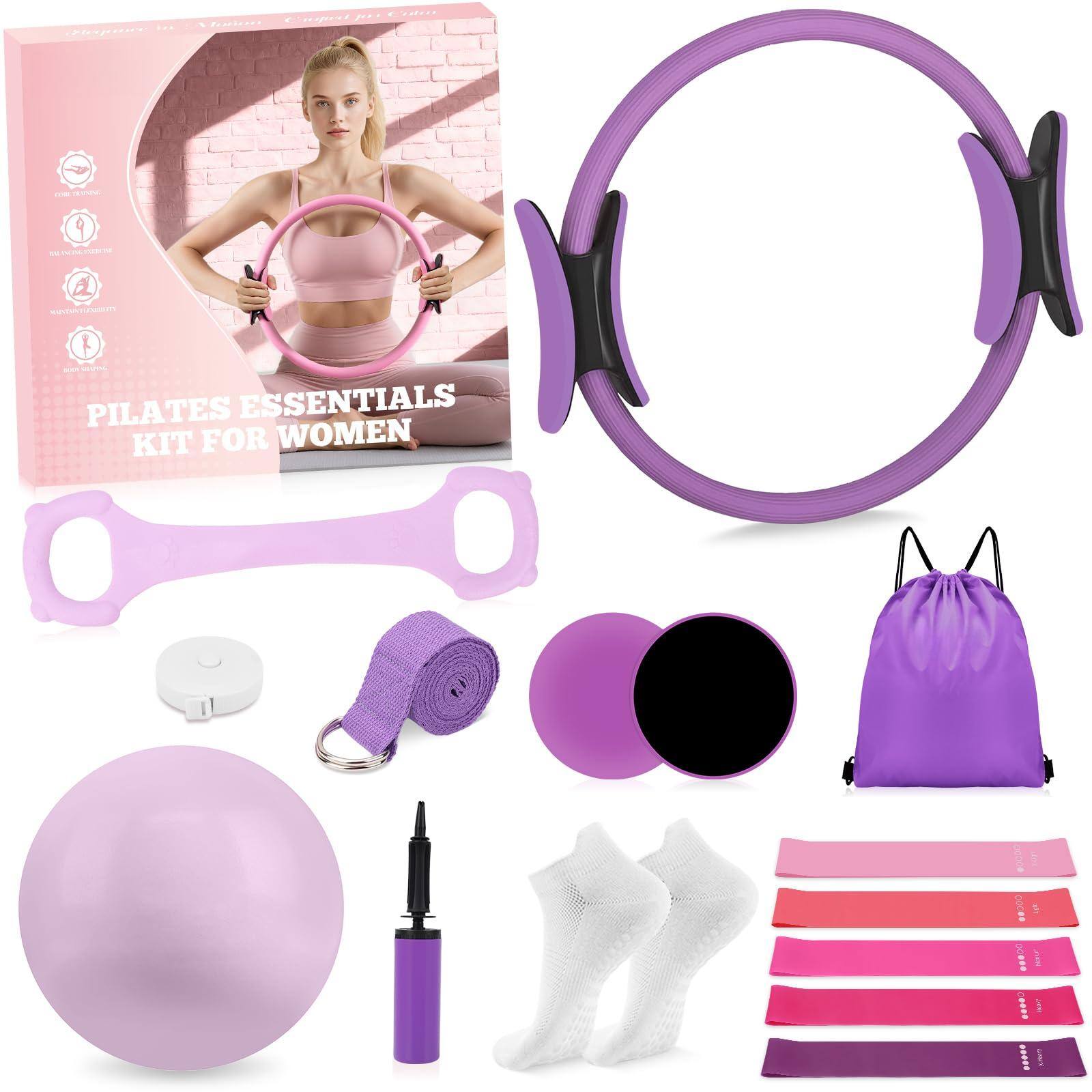 Stylel Star - Pilates Kit Women Equipment Ring Ball Resistance Bands Yoga Home Workout Fitness exercise portable For And Set With - Purple
