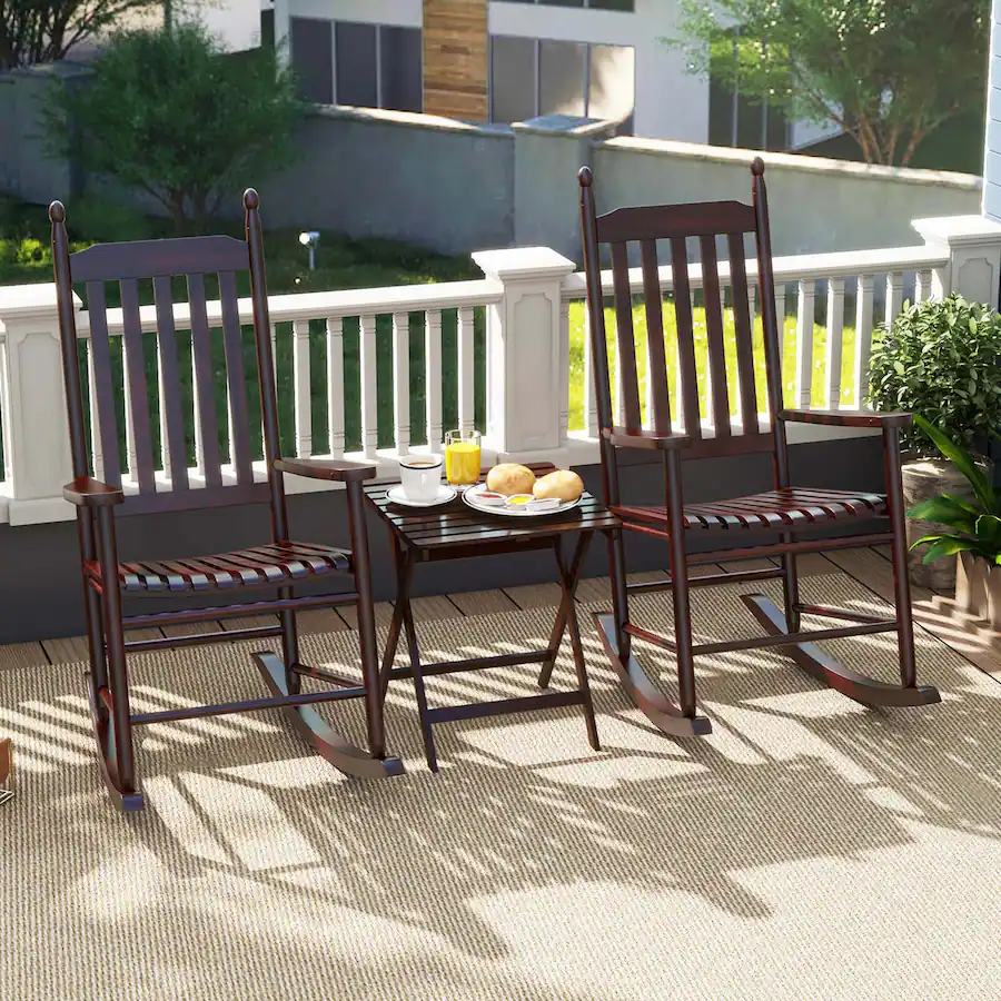 Outside Rocking Chair With Stand Costway Outdoor Wooden Rocking Chair with Solid Rocking Base Slatted ...