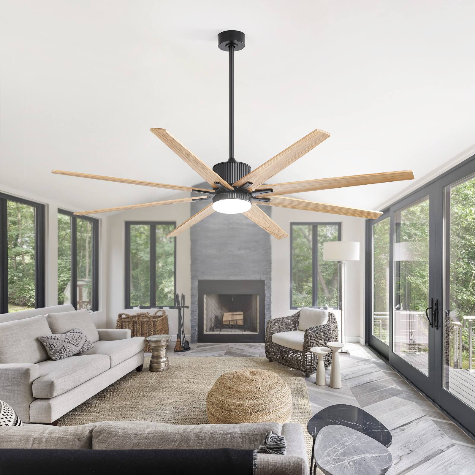 Alt View 3. Sofucor - 76'' Modern Wood Ceiling Fans with Lights and Remote, Indoor/Outdoor Ceiling Fan for Living Room Patio Reversible Quiet - Black-wood.