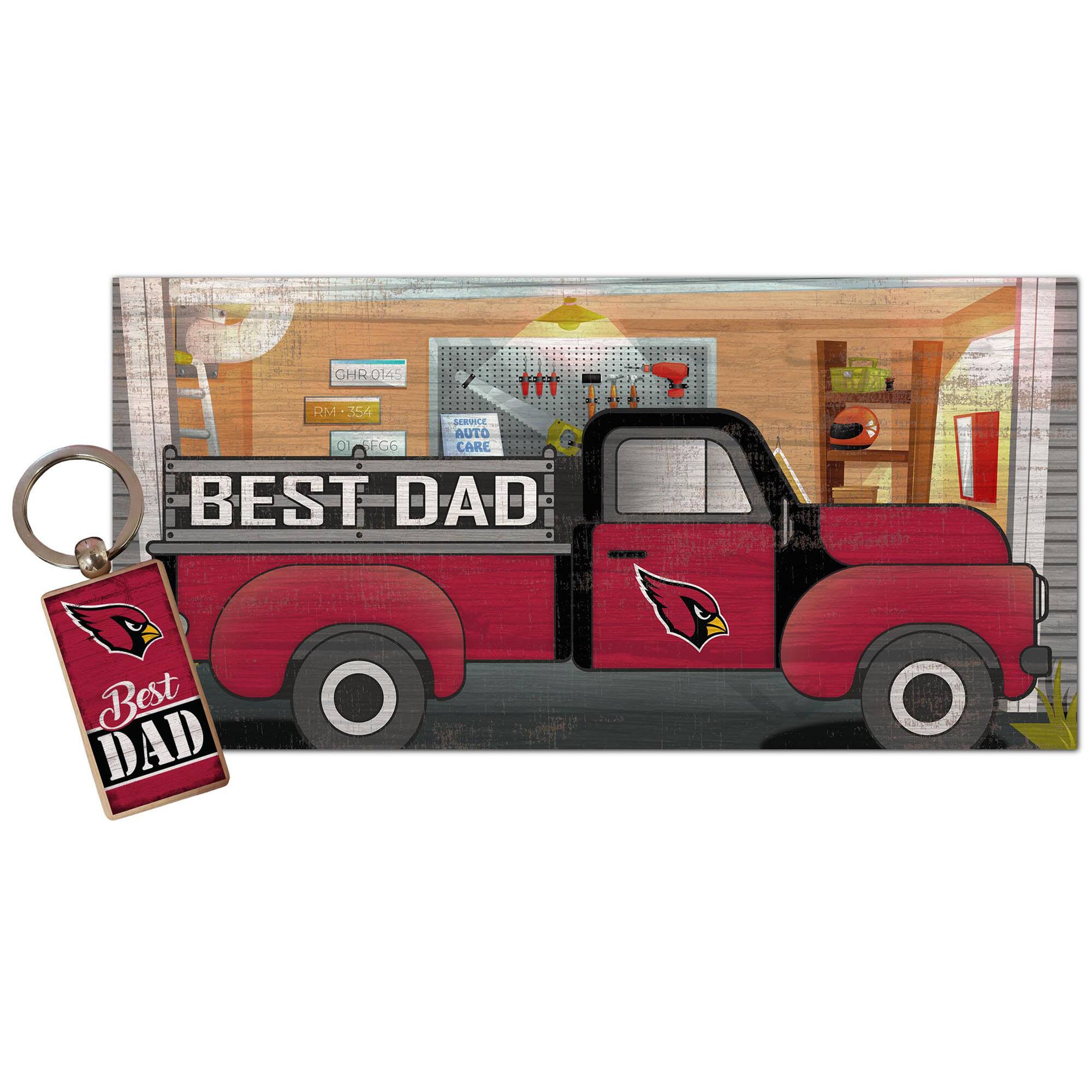 Arizona Cardinals 6'' x 12'' Best Dad Truck Sign & Key Chain Bundle