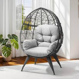 Fabibe - Oversized Egg Chair with Stand Rattan Outdoor Chairs, Large Lounger Chair with Cushion, Adjustable Leveling Feet - Gray