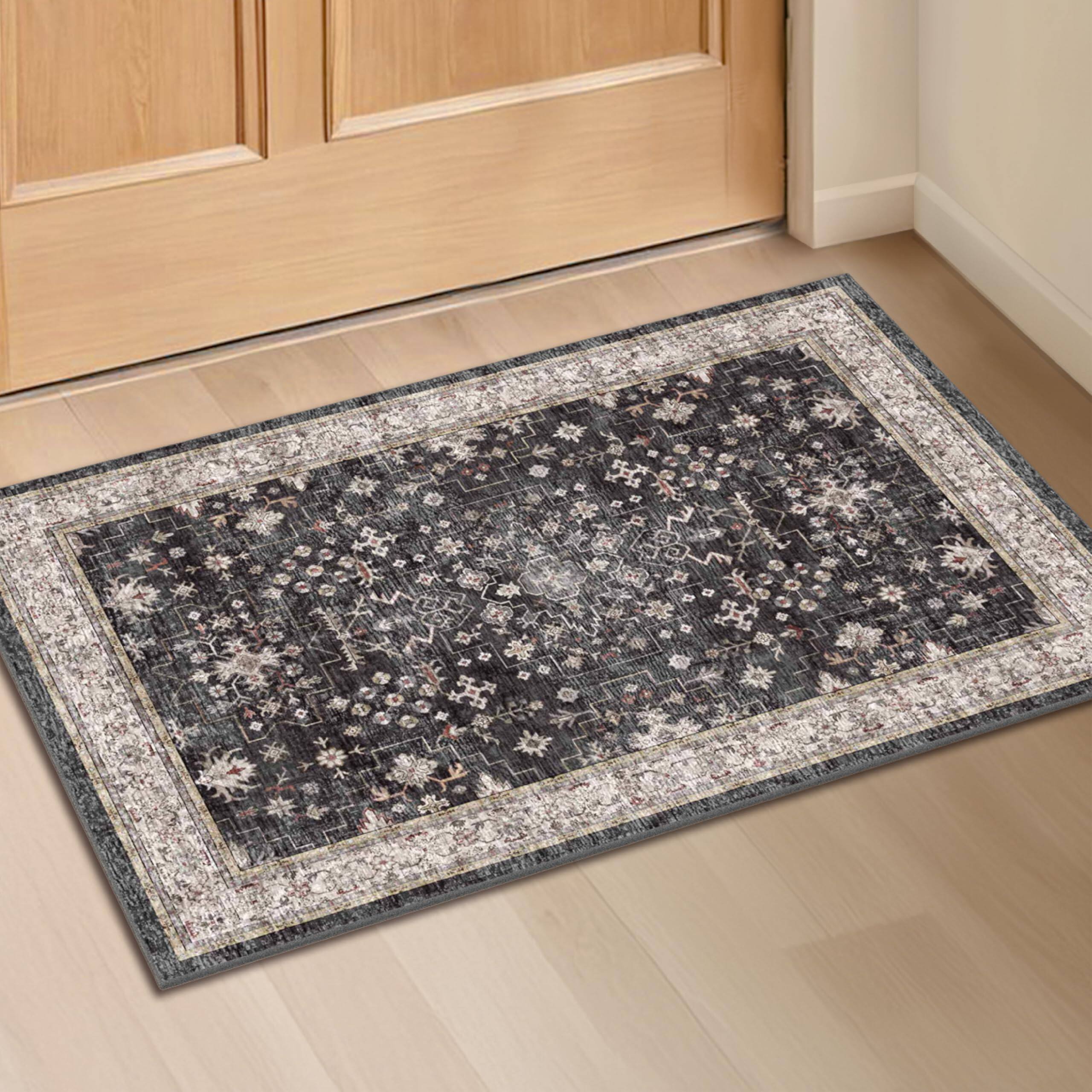 Alt View 5. PARKER SLATER - Black Washable 2x3 Entry Rug Small Rugs Entryway Kitchen Bathroom Door Mat Indoor Entrance Non Slip Rubber Backing St... - Ashen / Multi.