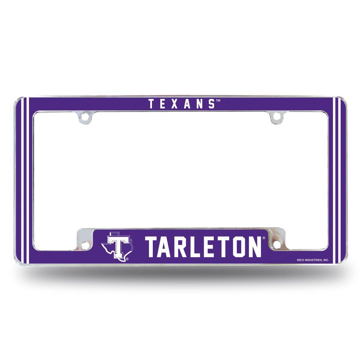 Tarleton State Texans Chrome Metal License Plate Frame with Full Frame Team Color Graphics