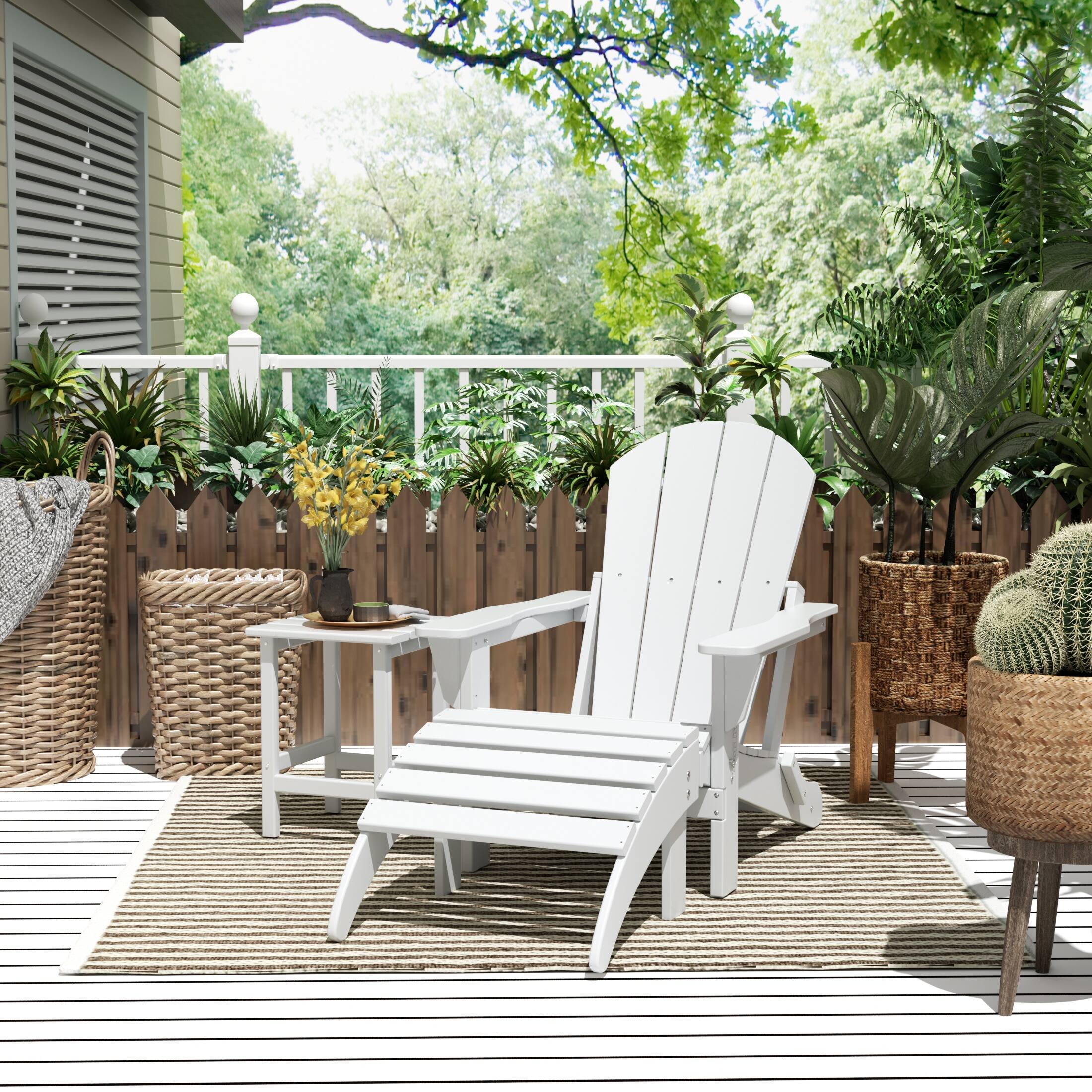 Angle. WestinTrends - WestinTrends Malibu 3-Piece set classic Adirondack chair with ottoman and a small coffee table (1 seater) - White.