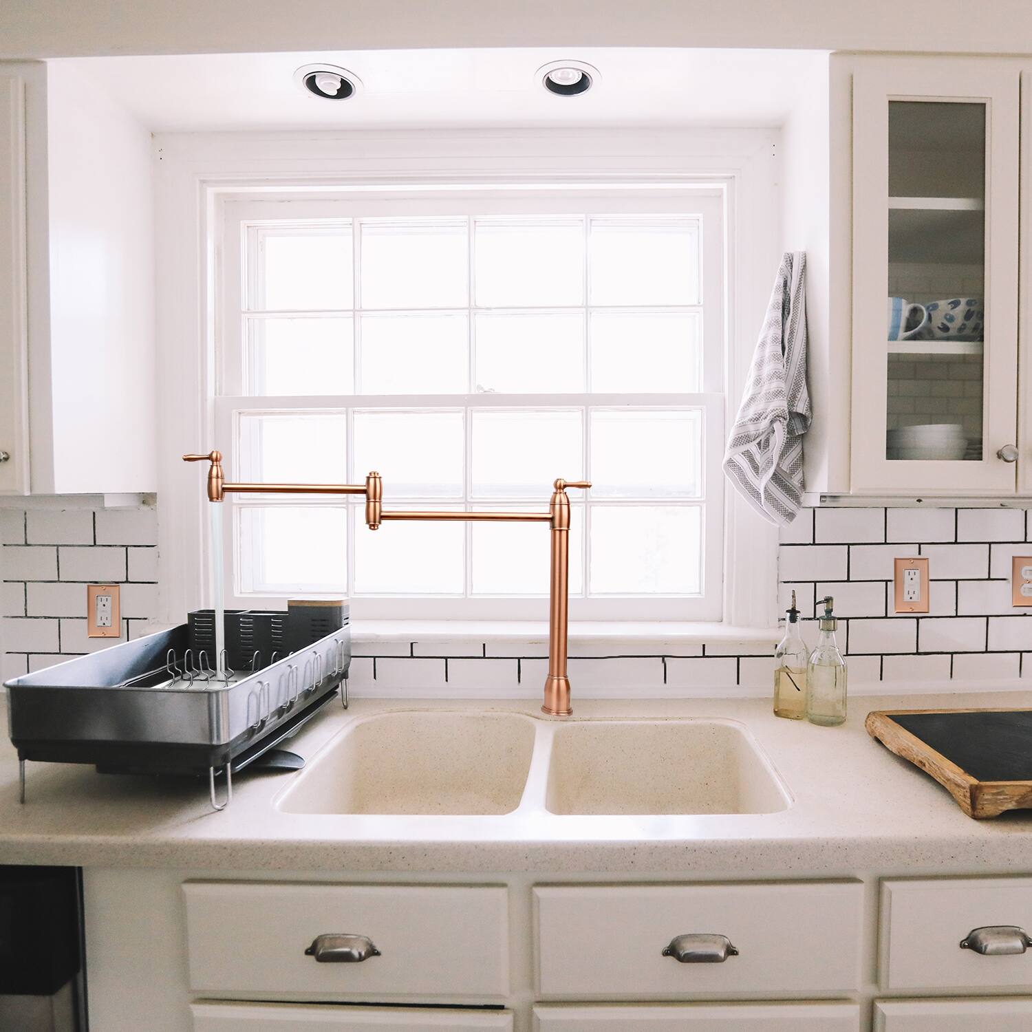 Alt View 3. Akicon - Akicon Solid Brass Deck-Mounted Pot Filler Kitchen Faucet with Dual Joint Swing Arms in Copper - Copper.