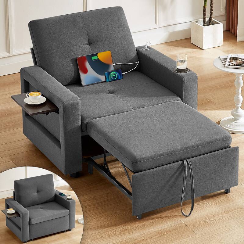 Dyonery - Sleeper Sofa Chair Bed Convertible Sofa Chair 3-in-1 Pull Out Sofa Bed Dark Gray - Gray