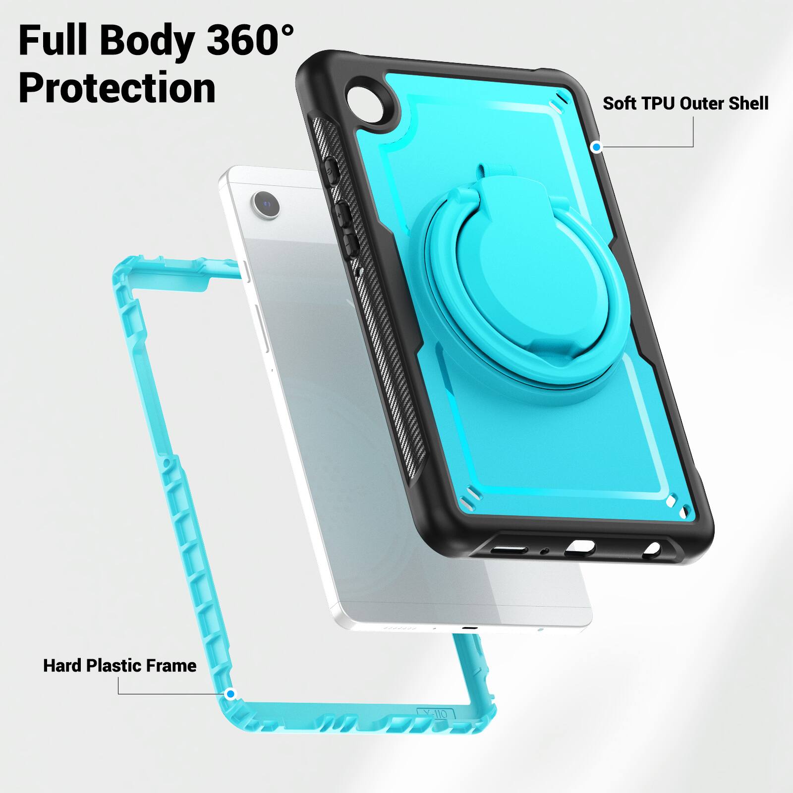 Full Body 360° Protection  
Soft TPU Outer Shell  
Hard Plastic Frame