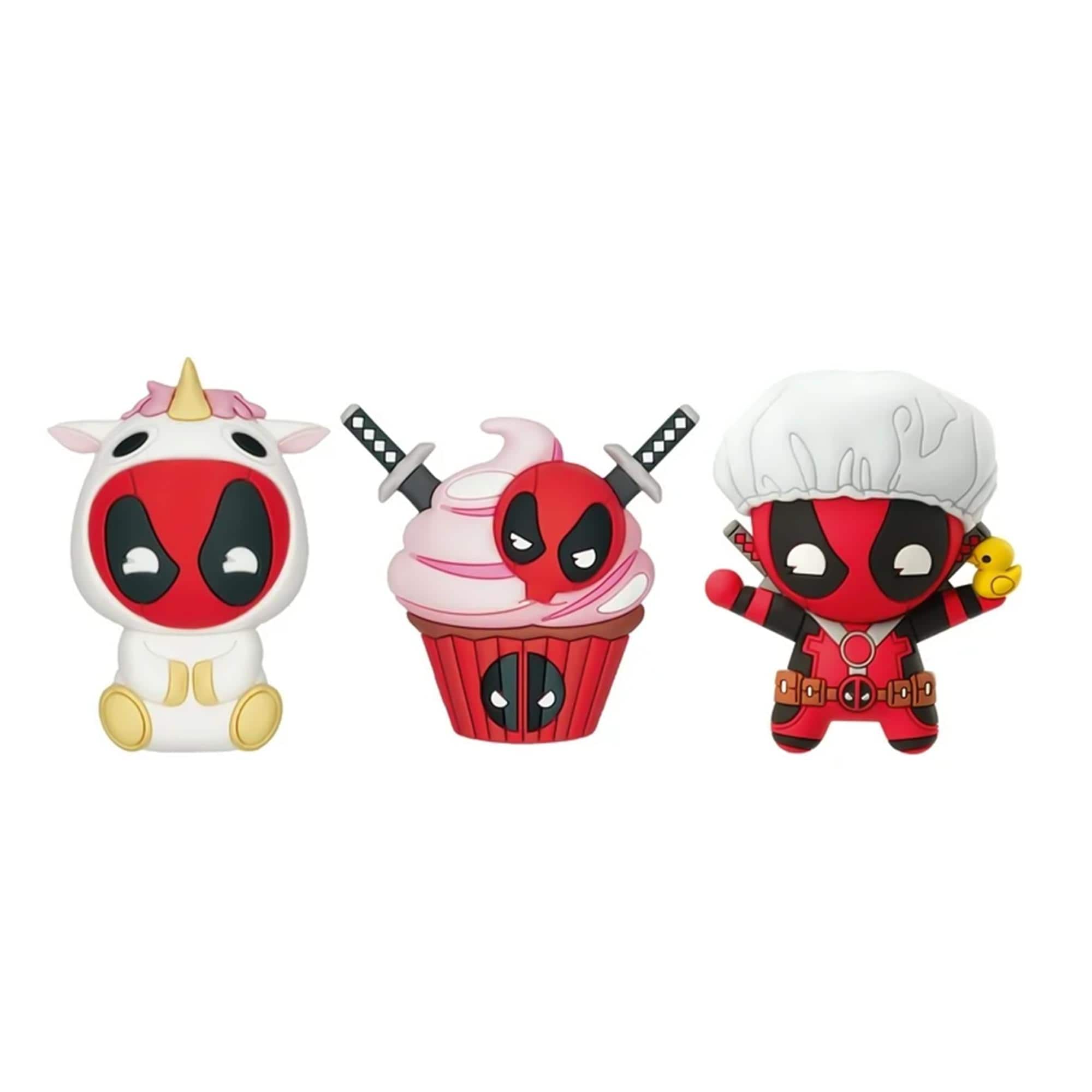 Marvel - Deadpool 3D Foam Bag Clip Set | Unicorn, Cupcake, Bathtime - Multi-Colored