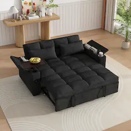 Anysun - 65" 3-in-1 Chenille Convertible Sofa Bed - Pullout Design with 90° Swivel Table, Easy Assembly for Living Room - Black