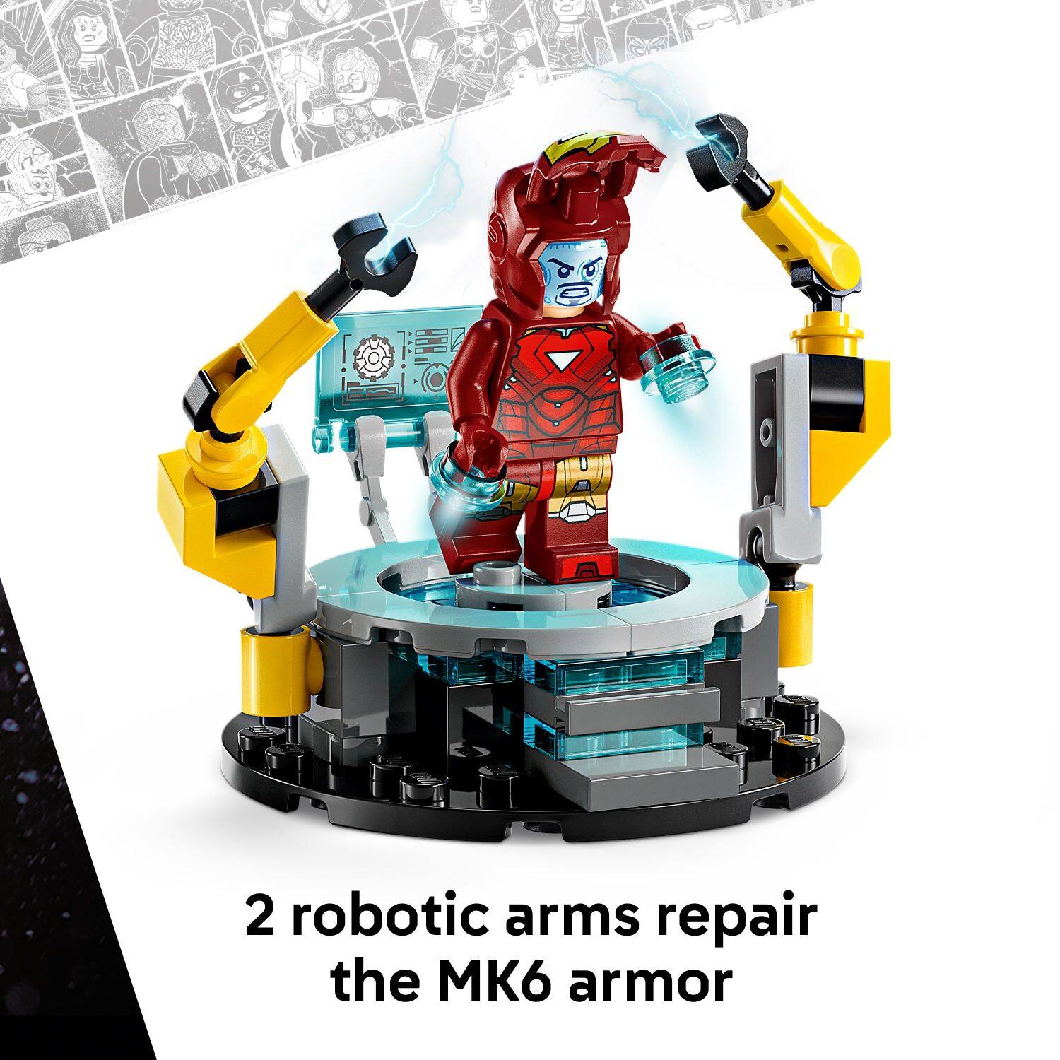 2 robotic arms repair the MK6 armor.