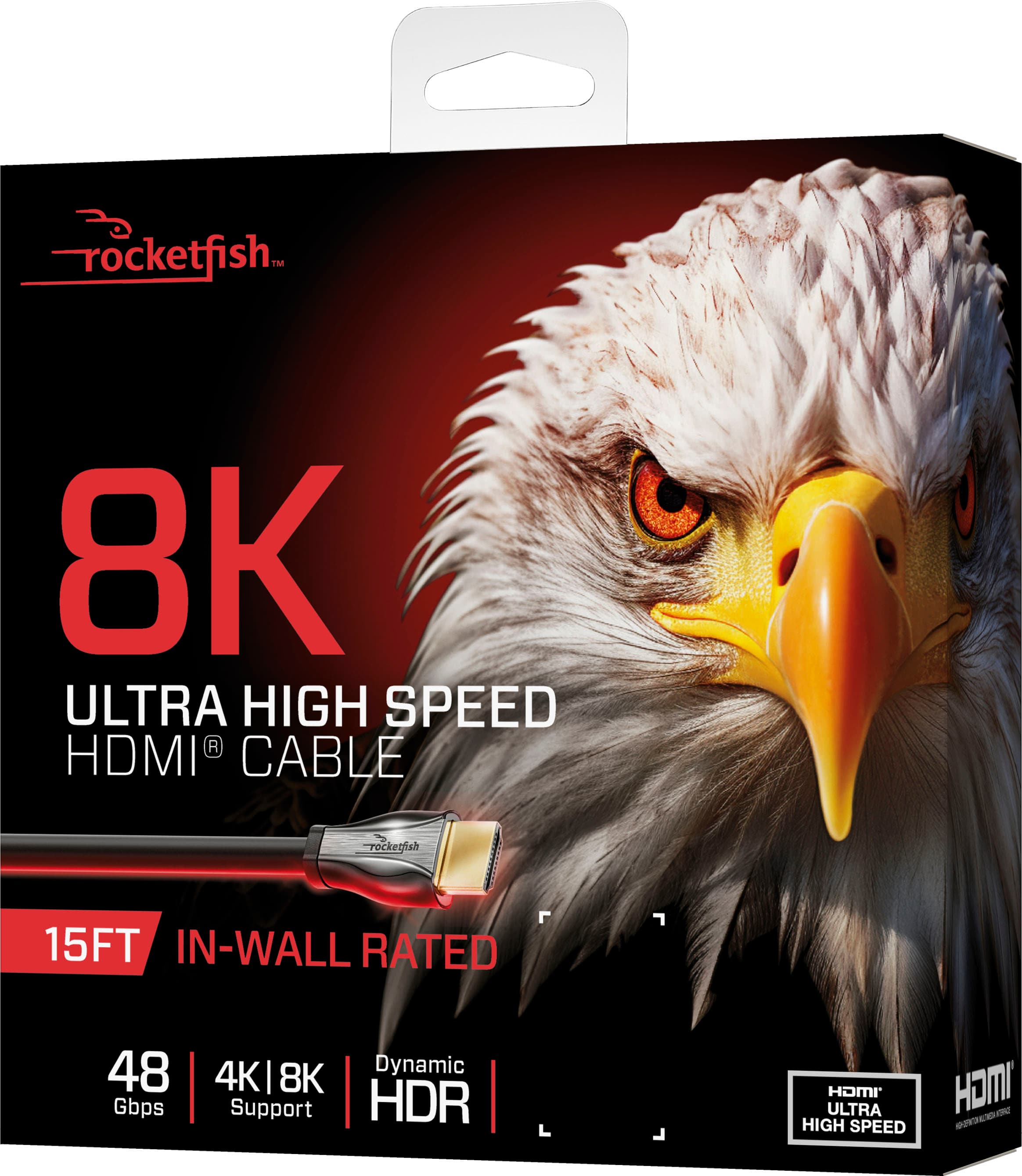 "Rocketfish 8K Ultra High Speed HDMI Cable - 15FT In-Wall Rated - 48 Gbps - 4K | 8K Support - Dynamic HDR - Ultra High Speed - 073000"