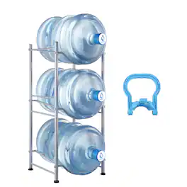 VEVOR - 3 Tiers Water Jug Holder, 5 Gallon Water Bottle Holder, Single Row Water Bottle Rack for 3 Bottles - Silver