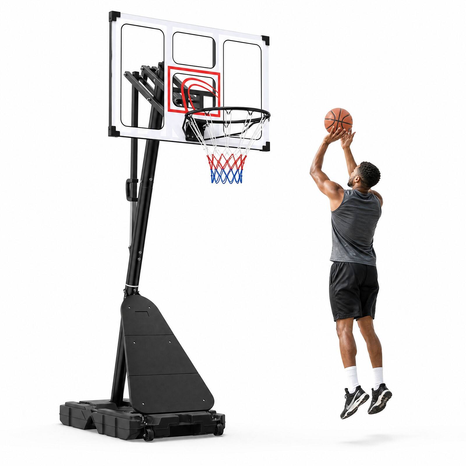 Alt View 8. Costway - Costway Portable Basketball Hoop 4.9-10 FT Adjustable Goal with Rebounder Base Wheels - Black.