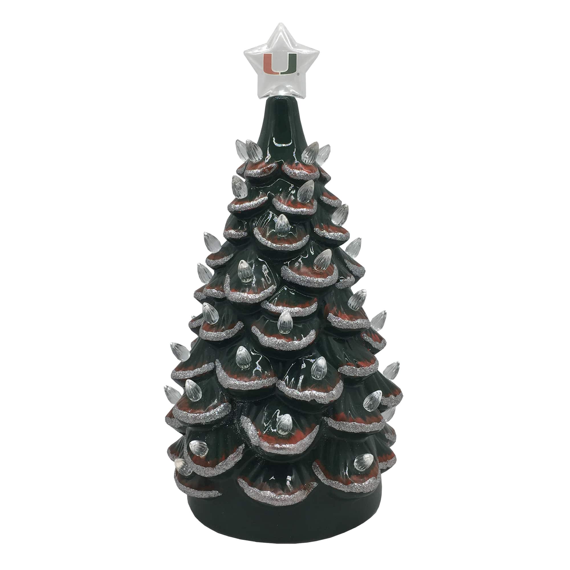 Santa's Workshop - Miami Hurricanes 14'' Ceramic Tree - Green