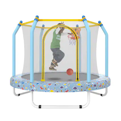 Front. Loheer - 55-Inch Kids Indoor & Outdoor Trampoline with Safety Enclosure Net & Basketball Hoop - Safe for Toddlers.