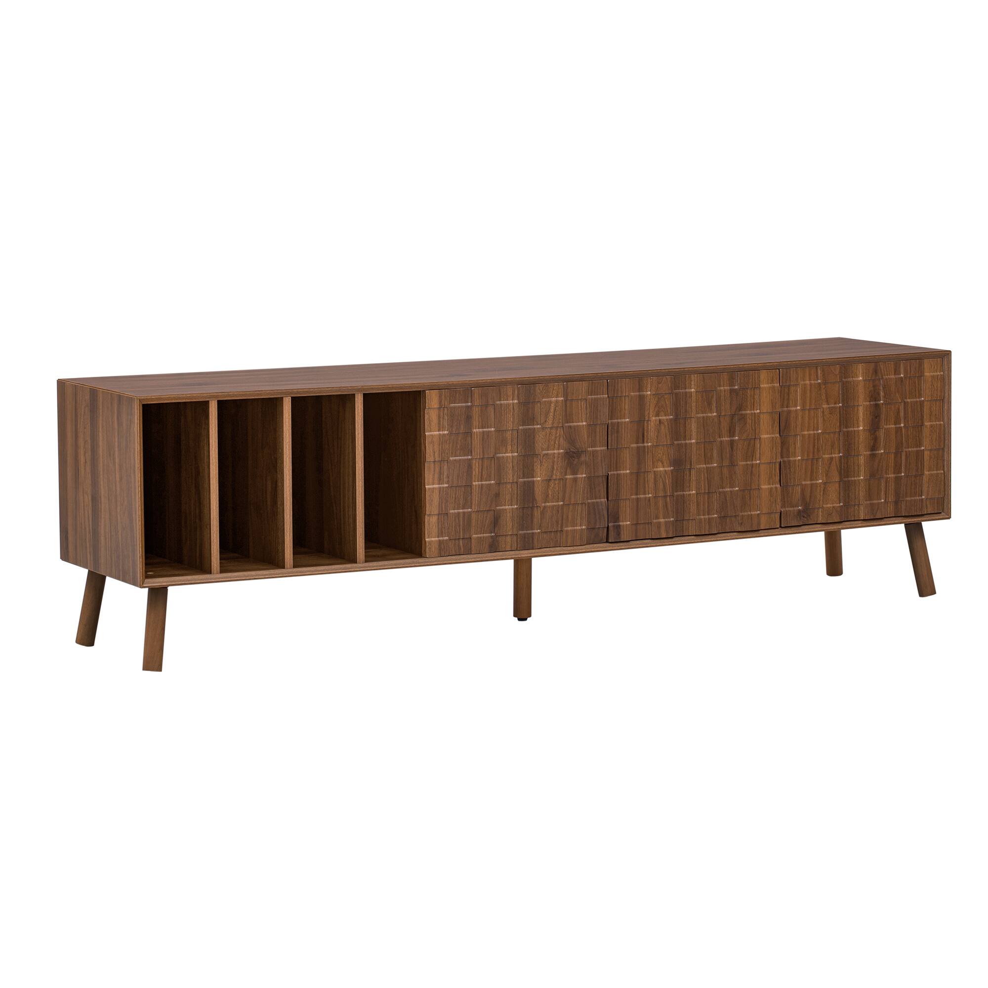 Angle. Whisen - 68-Inch Mid-Century Modern TV Stand for TVs up to 75-Inch,Media Console with Storage and 5 Solid Wood Legs - Walnut.