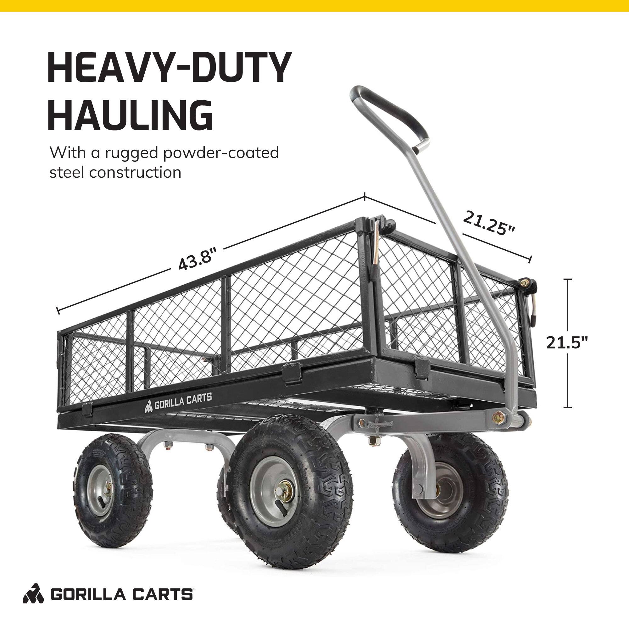 HEAVY-DUTY HAULING  
With a rugged powder-coated steel construction  

43.8"  
21.25"  
21.5"  

GORILLA CARTS