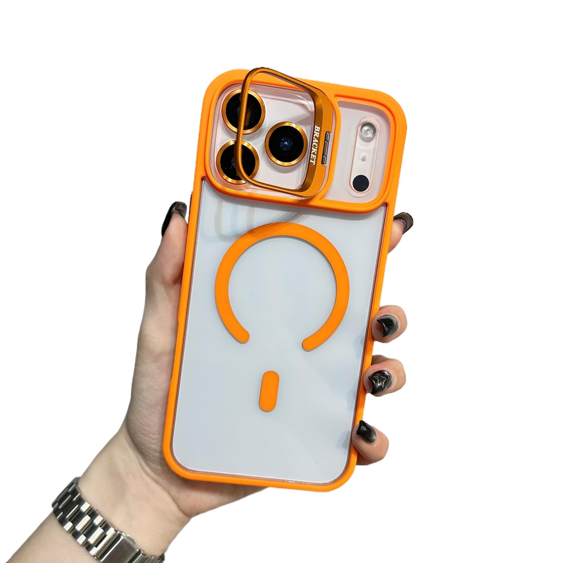 Gravity Ridge - Magnetic Phone Case for iPhone 15 Pro, Compatible with MagSafe Translucent Shockproof Phone Cover - Orange