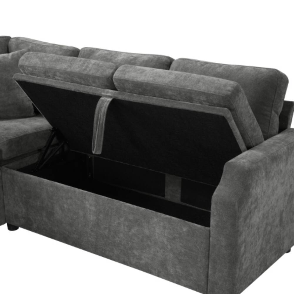 Alt View 1. LUCKY ONE - 81.9" L-Shaped Sectional Sofa Bed w/ Pull-Out Sleeper & Hidden Storage Compartment - Gray.