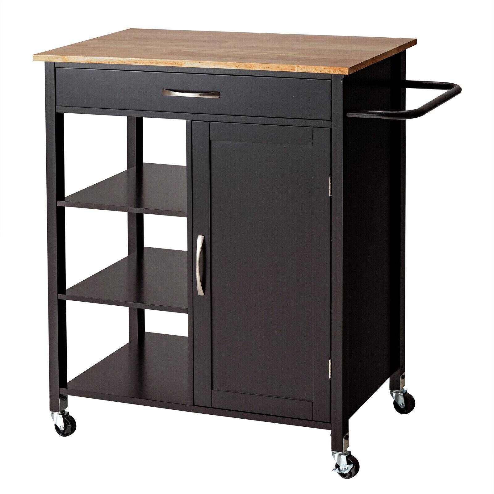 Alt View 4. SlickBlue - Kitchen Island Cart with Rubber Wood Top and Smooth-Rolling Wheels - Black.