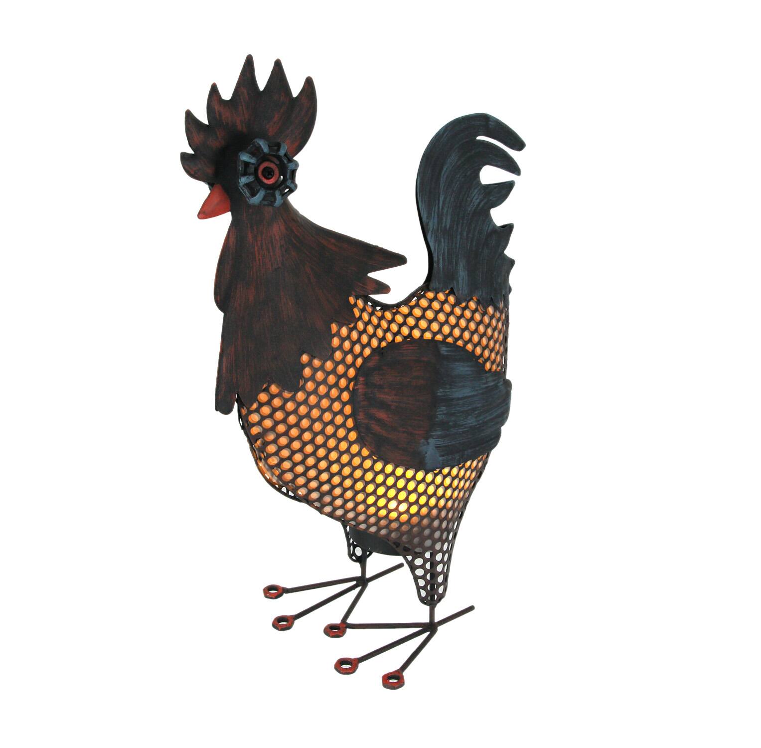 Front. Things2Die4 - Industrial Farmhouse Brown Metal Rooster Battery Powered Accent Light - Multicolored.