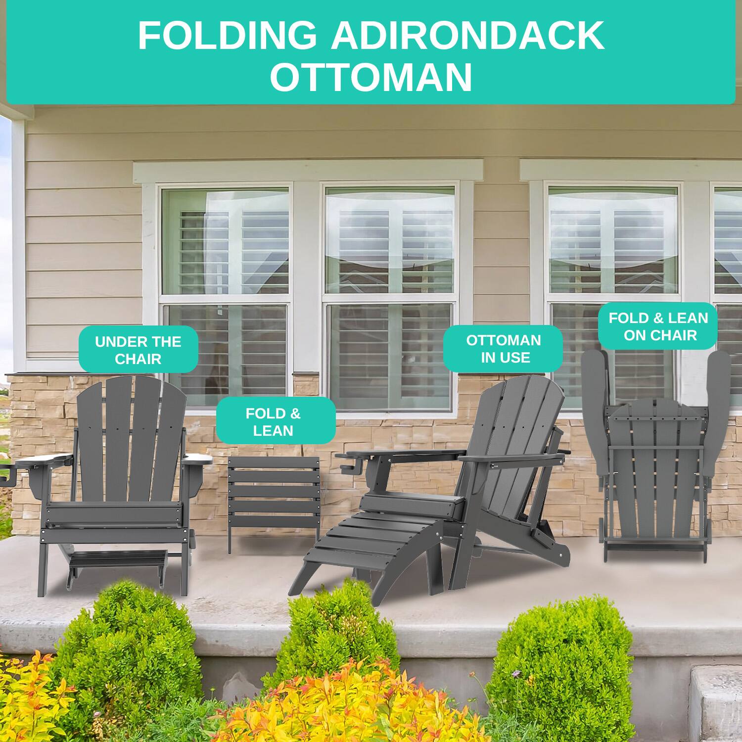 FODINGHILL HDPE Adirondack Ottoman Set of 2, All weather Footrest for ...