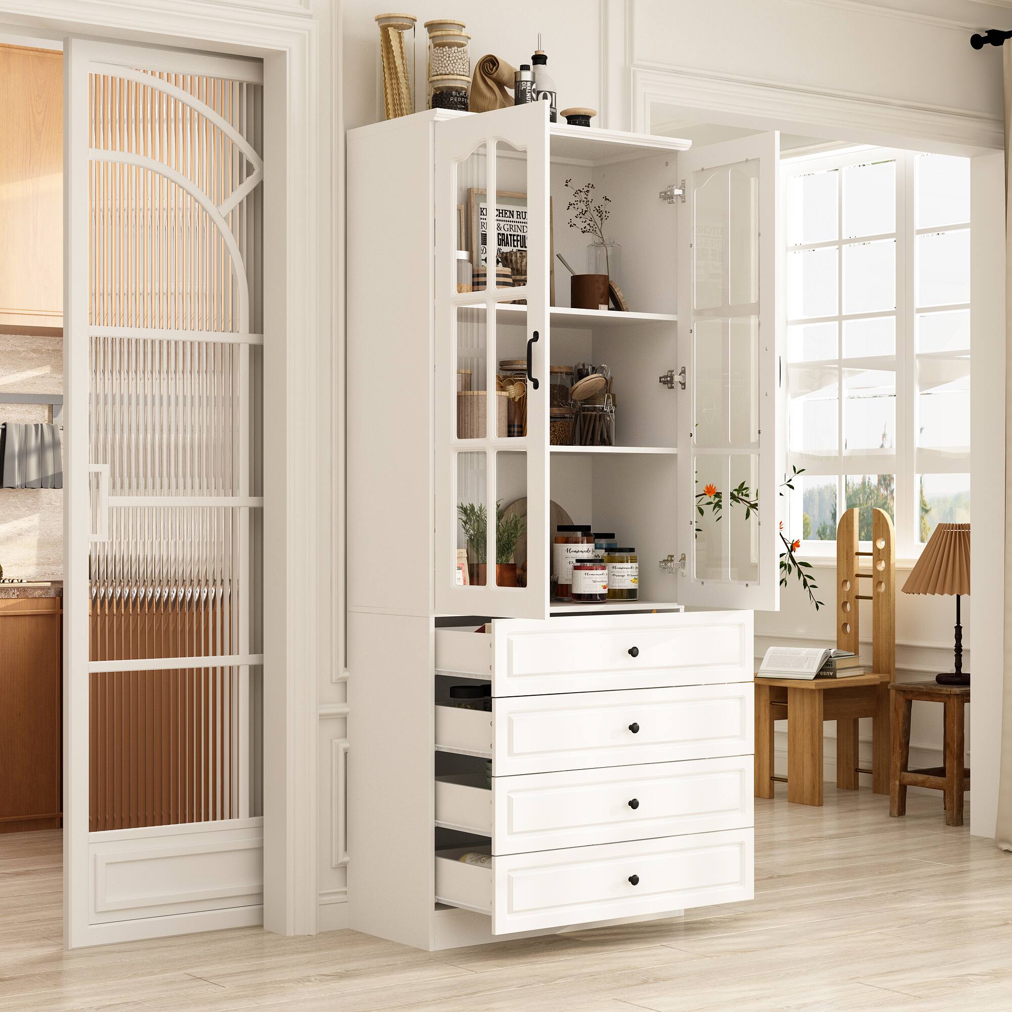 Alt View 9. FUFU & GAGA - FUFU&GAGA Glass - Door Kitchen Pantry: Multi - Drawer Organizer with Adjustable Shelves for Dining Room - White.