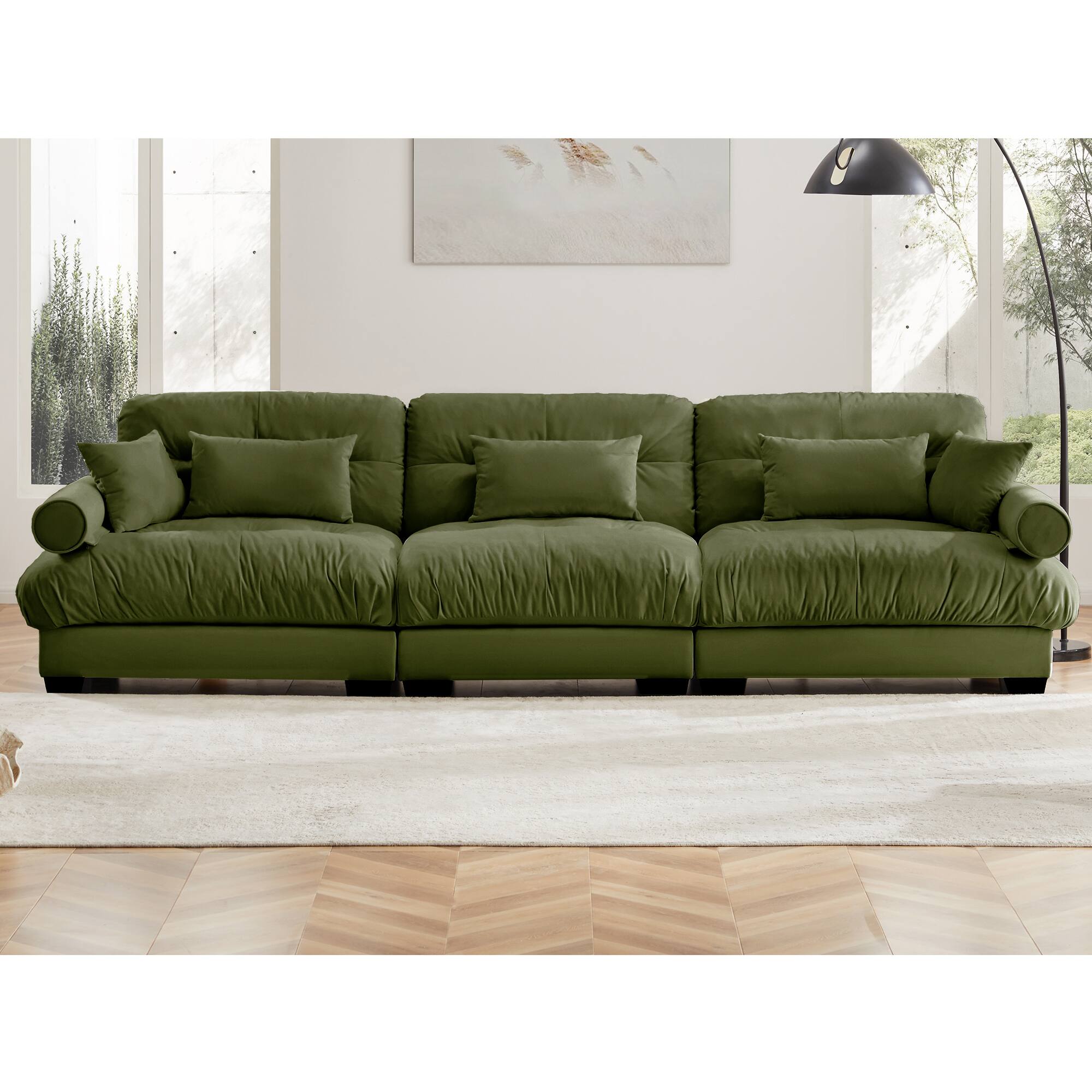 Angle. Trinkets Crazed - Modular Sectional Sofa Cloud Couch, 130" Modern Deep Seat Sectional Couches for Living Room, Oversized Modular Couch - Olive Green.