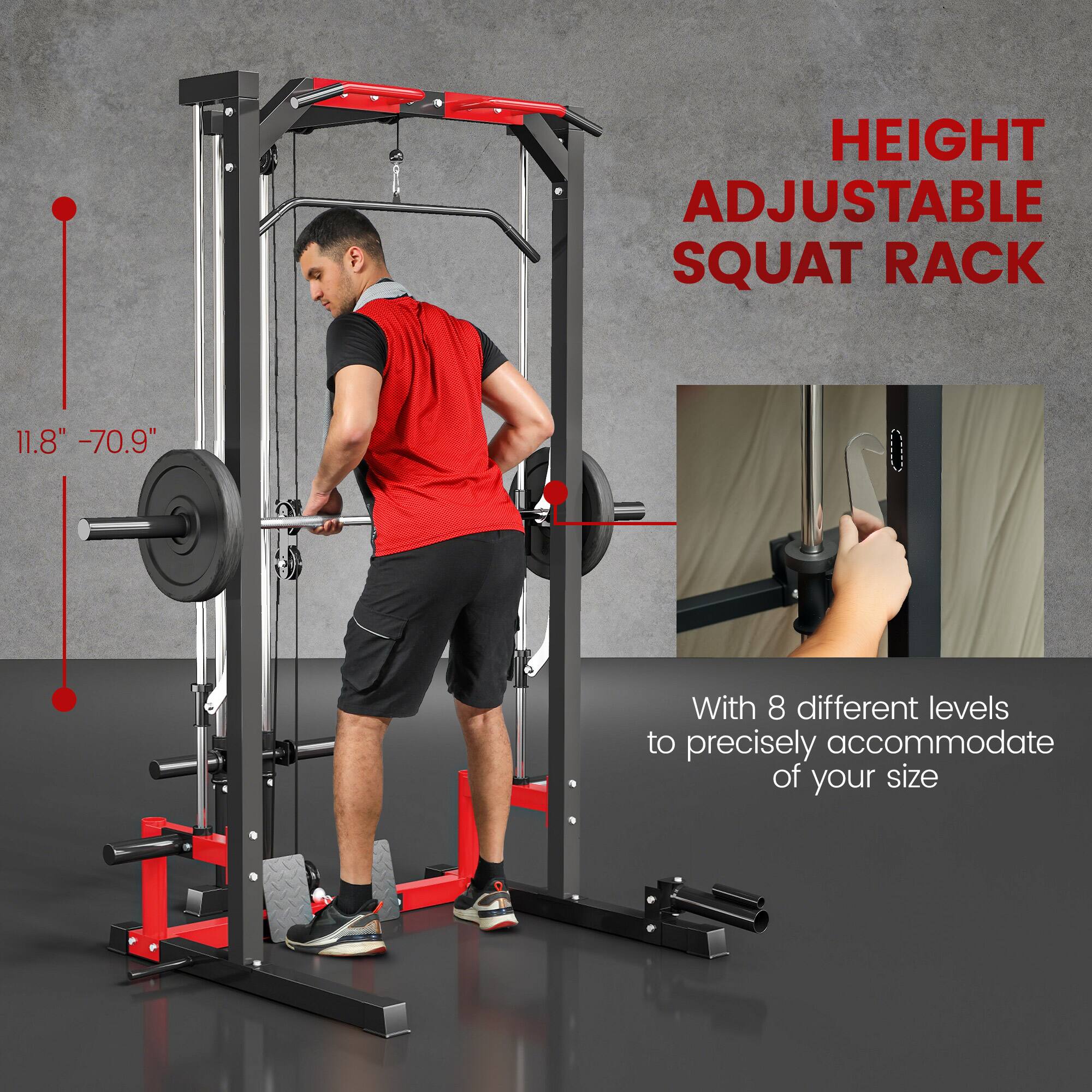 HEIGHT ADJUSTABLE SQUAT RACK 11.8" -70.9" With 8 different levels to precisely accommodate your size
