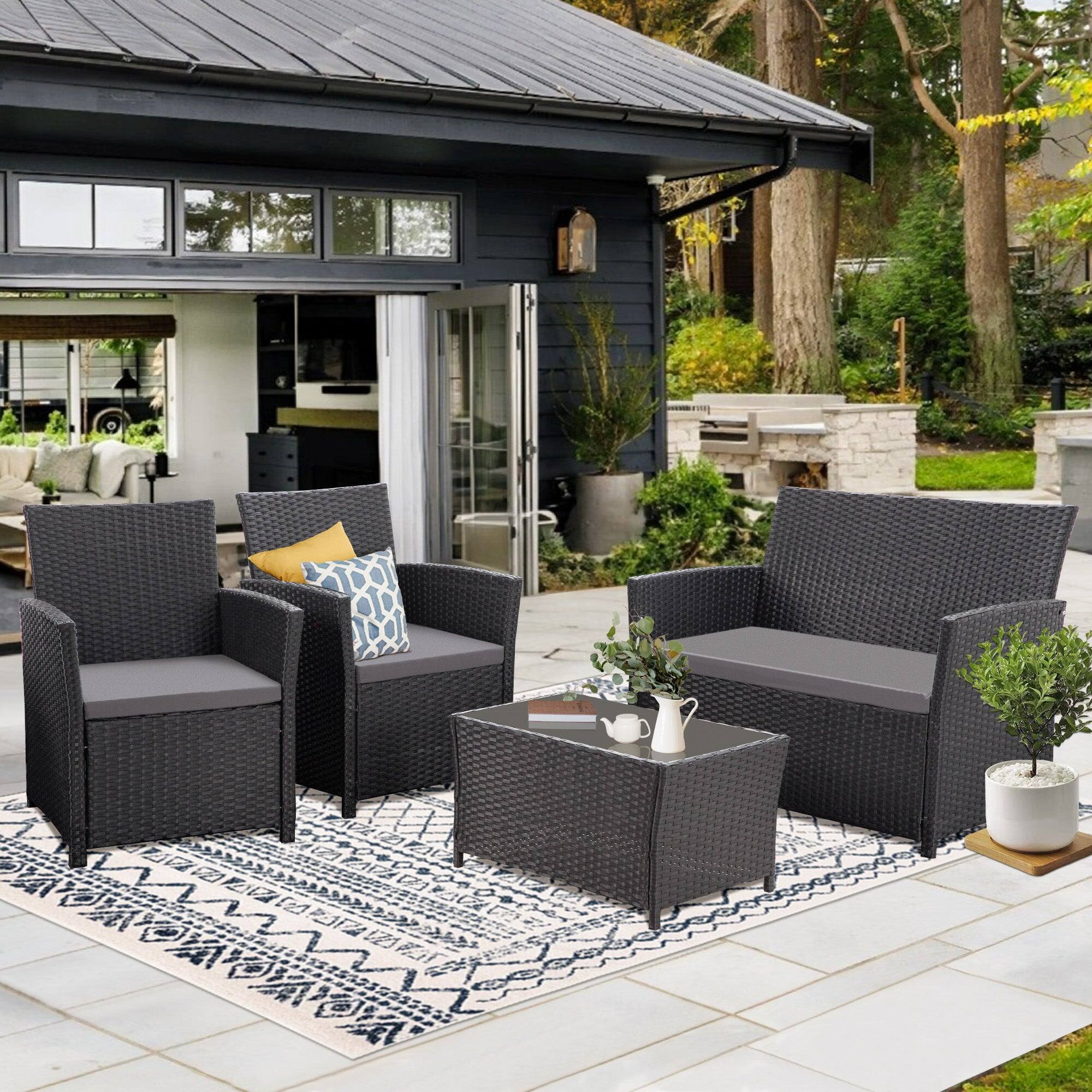 Alt View 2. Boyel Living - Gray Black 4-Piece Set Outdoor Patio Sofa with 4-piece sofa set with coffee table - Black.