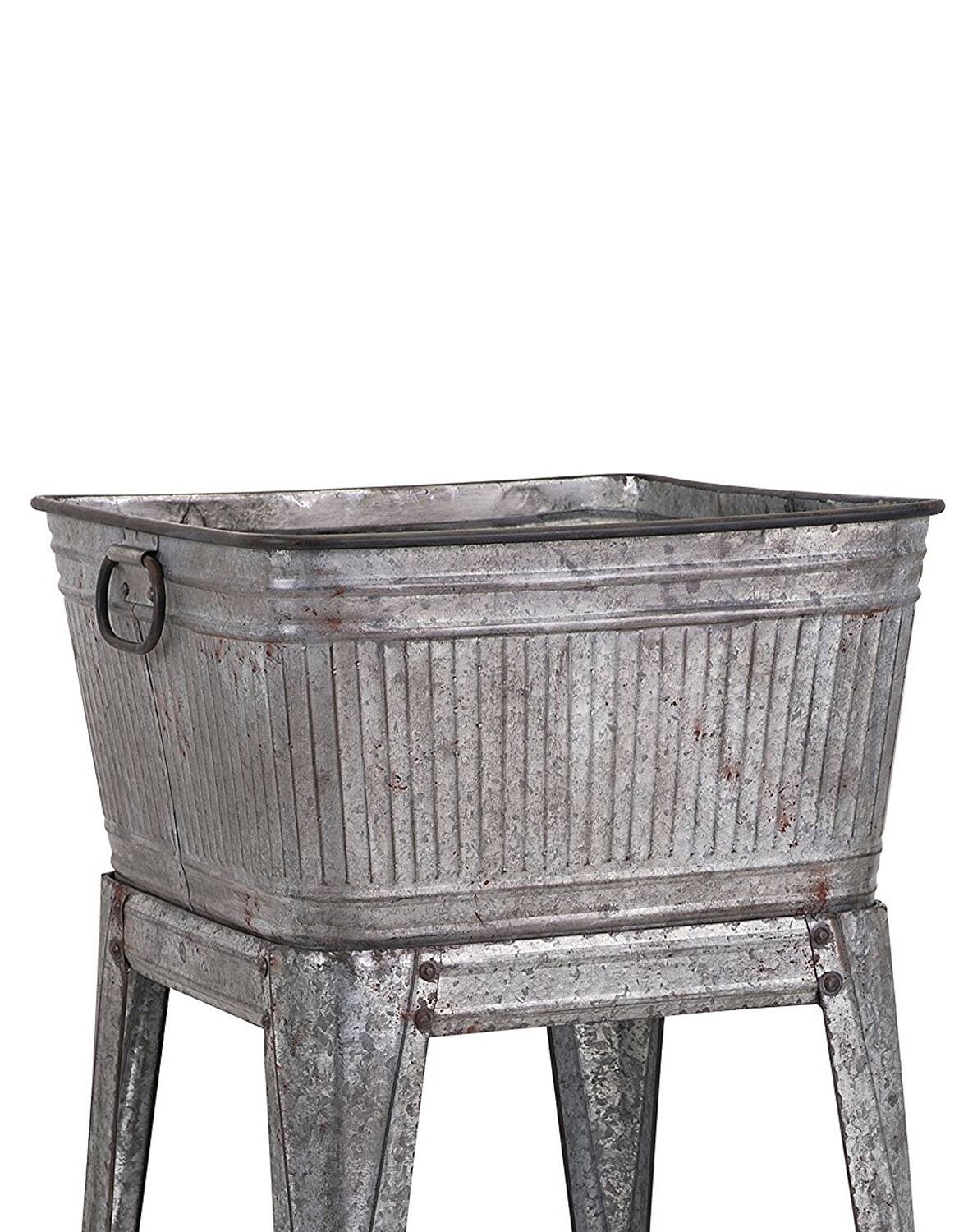 Alt View 1. Manhattan Lane - Multi Functional Galvanized Metal Tub on Stand - Gray.