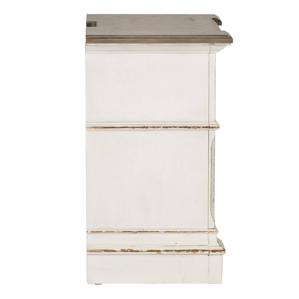Left. Liberty Furniture Industries - Abbey Park 2 Drawer Night Stand w/ Charging Station in Antique White - White.